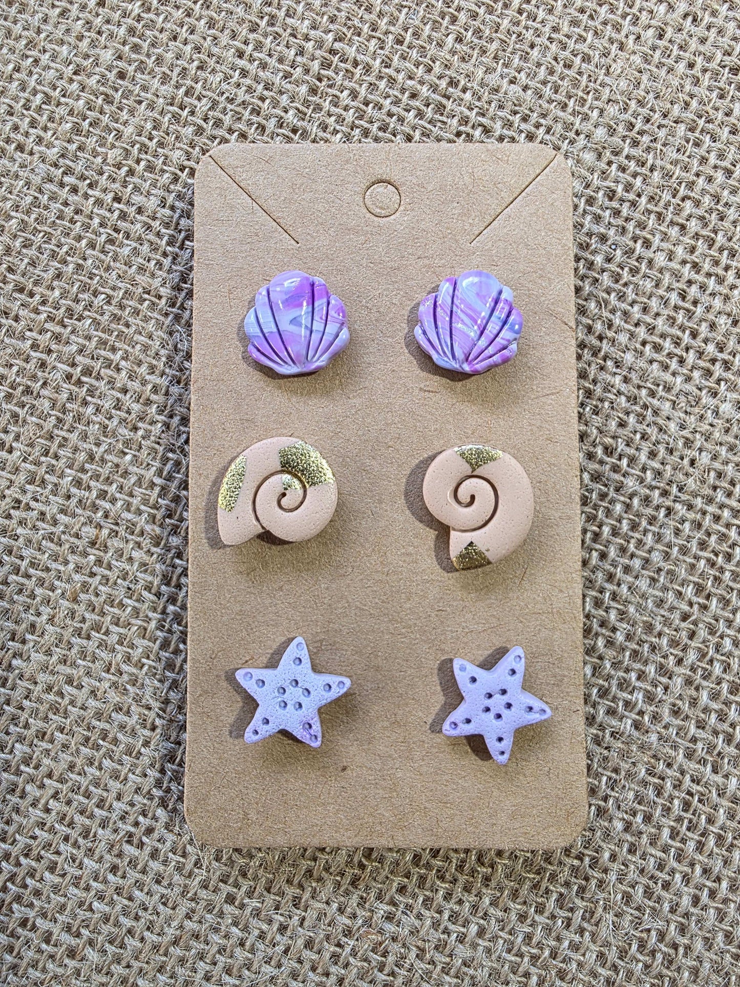 Boucles d'oreilles trio de puces "Murmures de l'Océan" en argile polymère - Collection "Sous l'Océan" été 2025