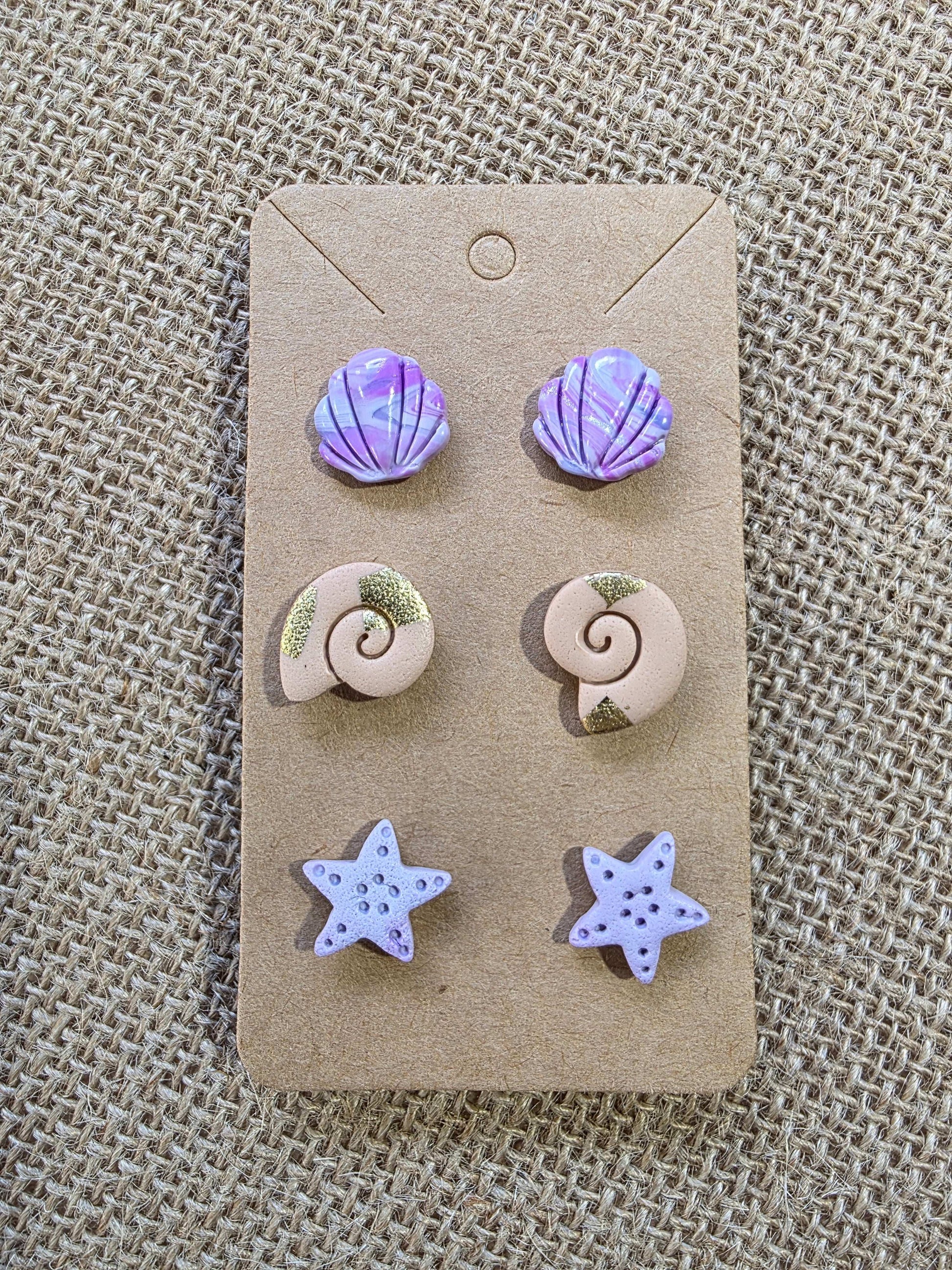 Boucles d'oreilles trio de puces "Murmures de l'Océan" en argile polymère - Collection "Sous l'Océan" été 2025