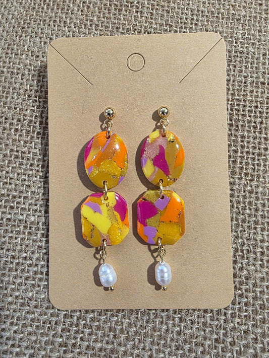Très belles boucles d'oreilles Olga, teinte "Sunset" en argile polymère, collection Sol, été 25