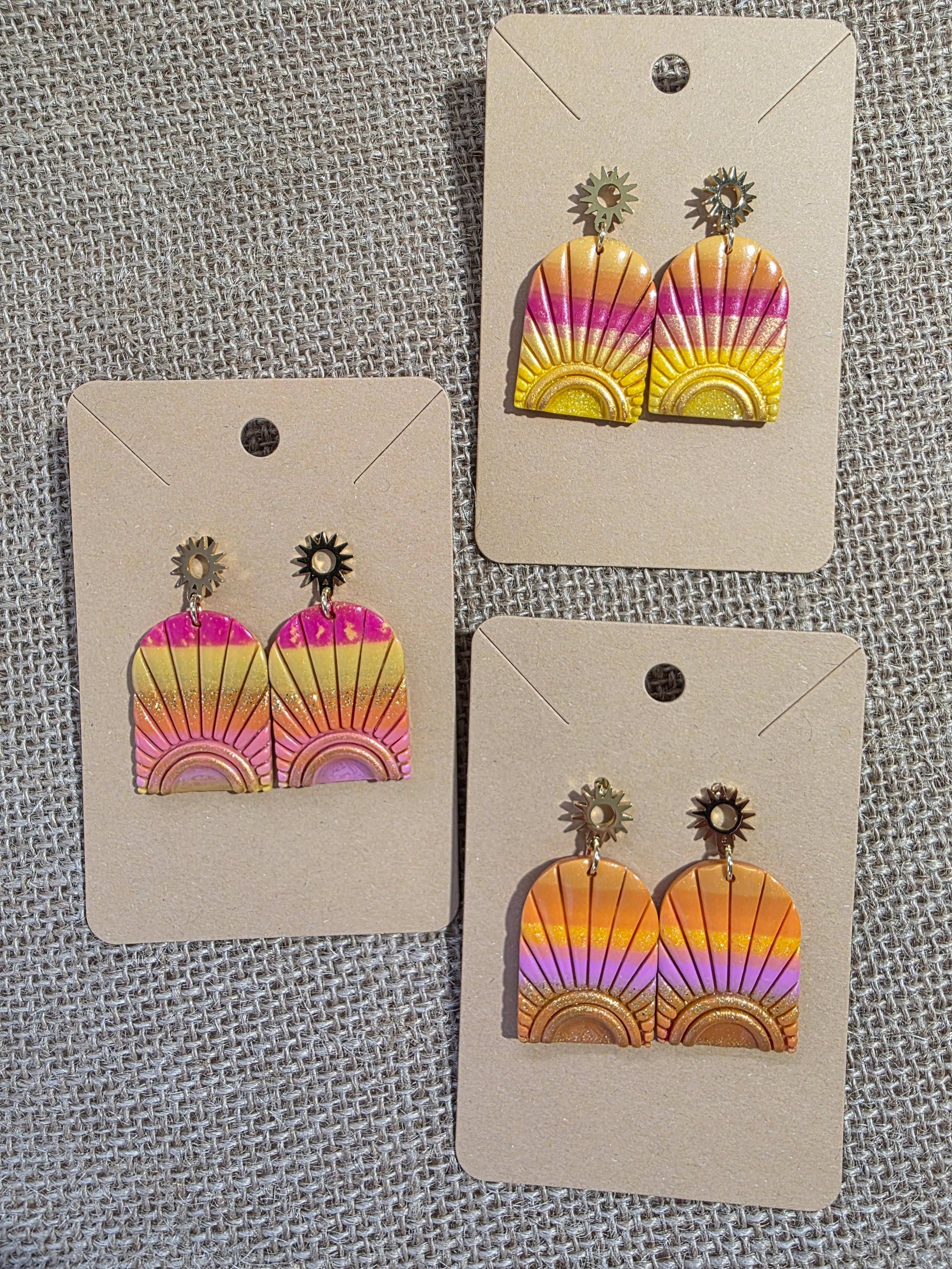 Trio boucles d'oreilles puces en argile polymère “Crépuscule” - collection Sol - été 2025