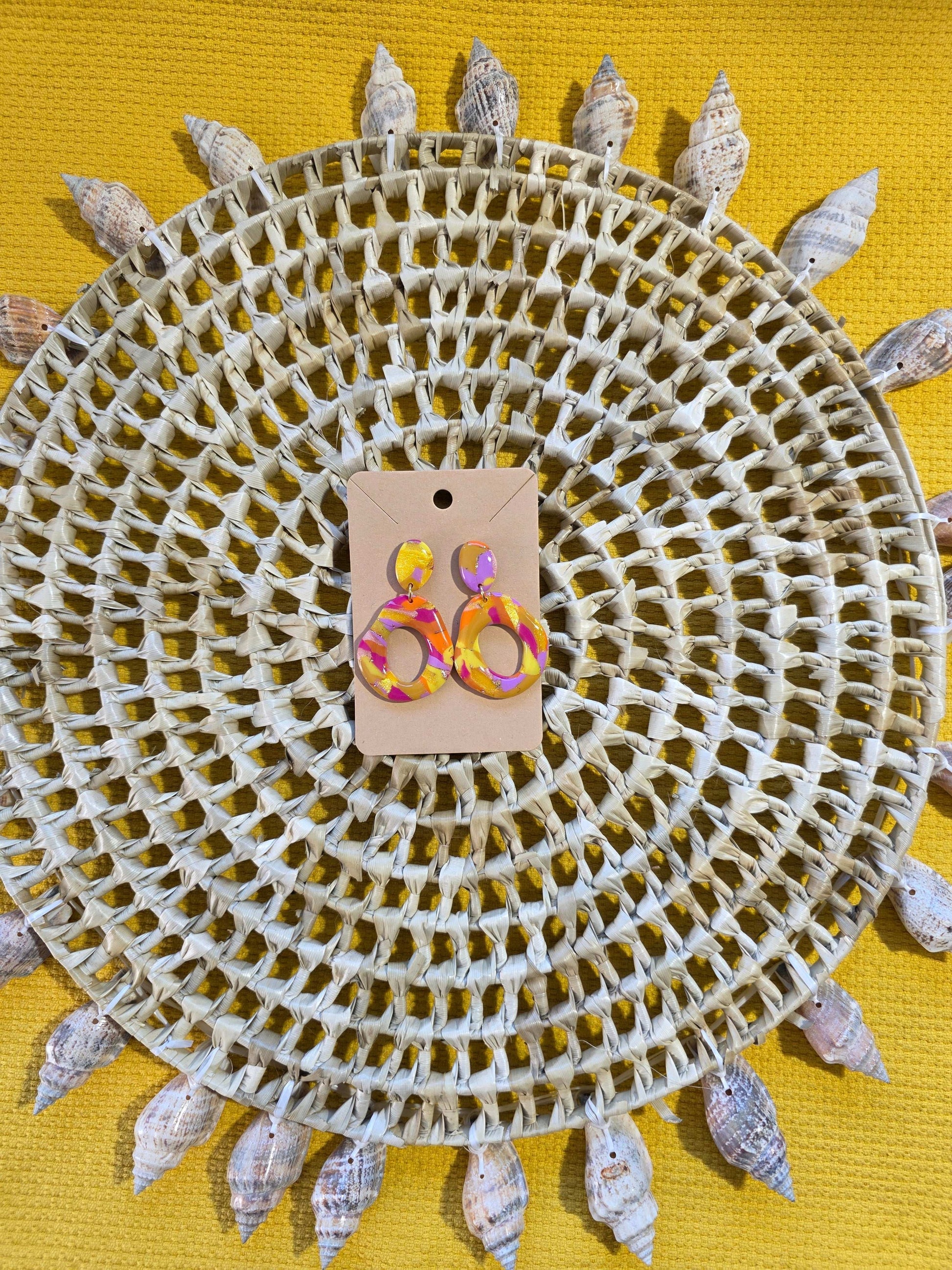 Magnifiques boucles d'oreilles Ondine, teinte "Sunset" en argile polymère, collection Sol, été 25