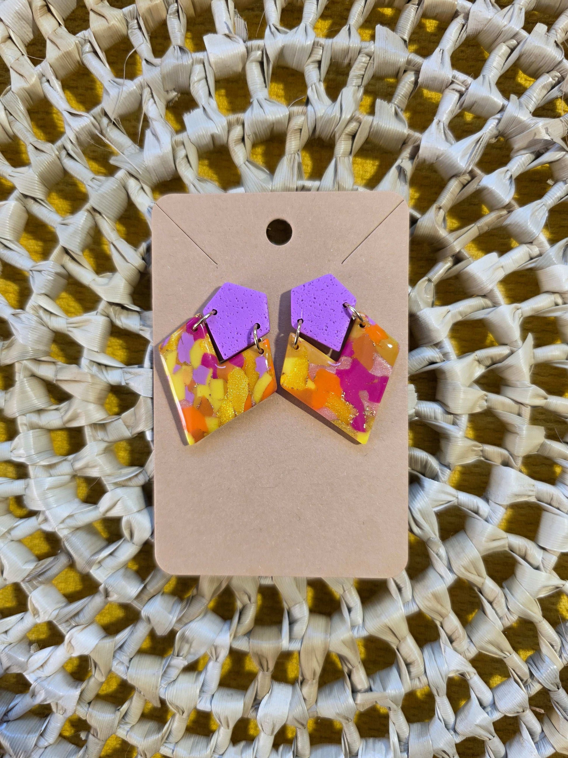 Boucles d'oreilles Victoria, teinte "Sunset" en argile polymère, collection Sol, été 25