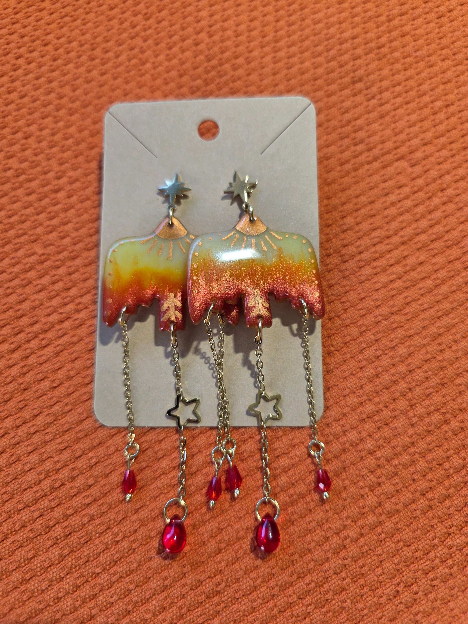 Boucles d'oreilles puces en argile polymère “Oiseaux de Feu” - collection Sol - été 2025