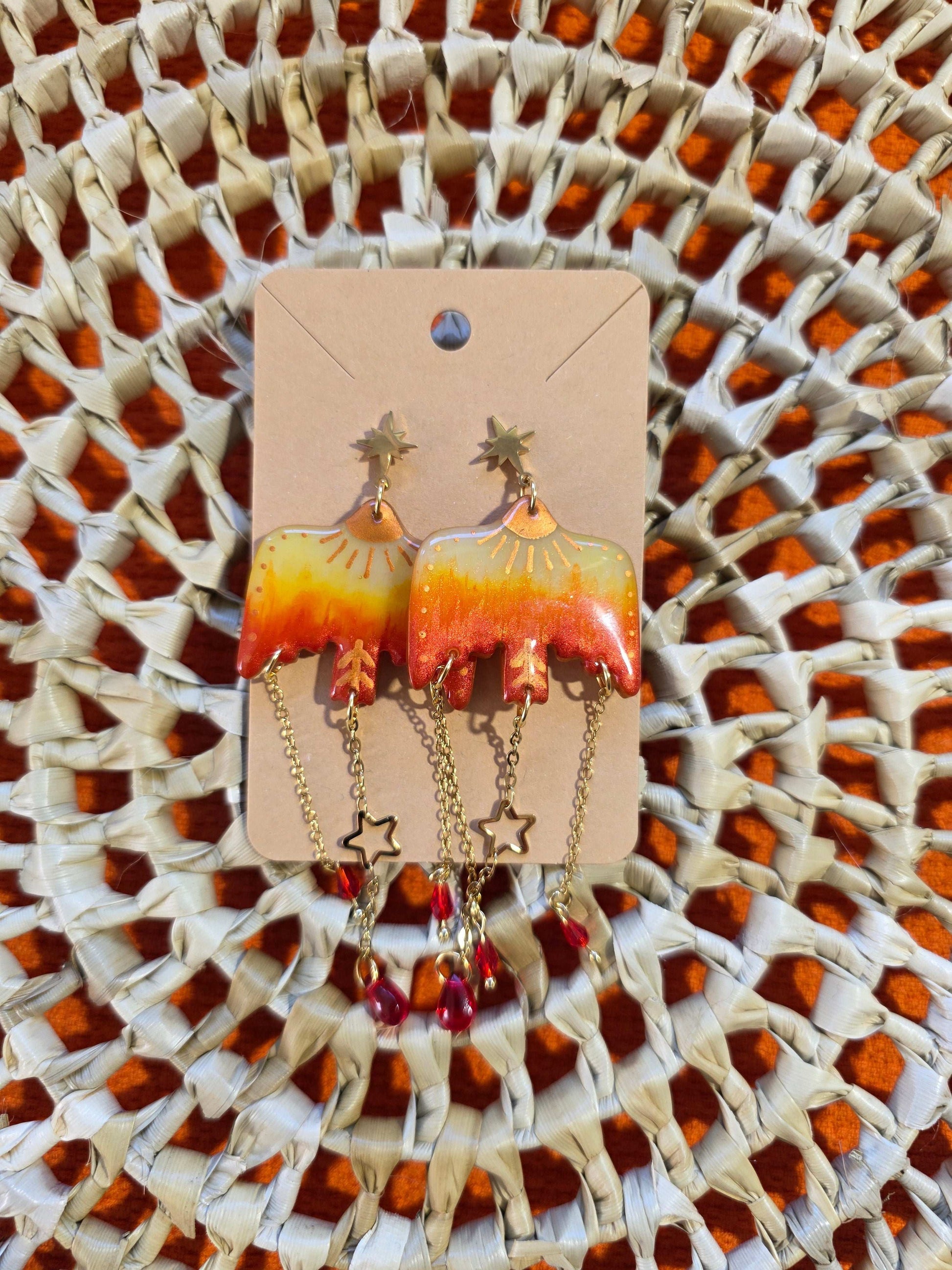 Boucles d'oreilles puces en argile polymère “Oiseaux de Feu” - collection Sol - été 2025