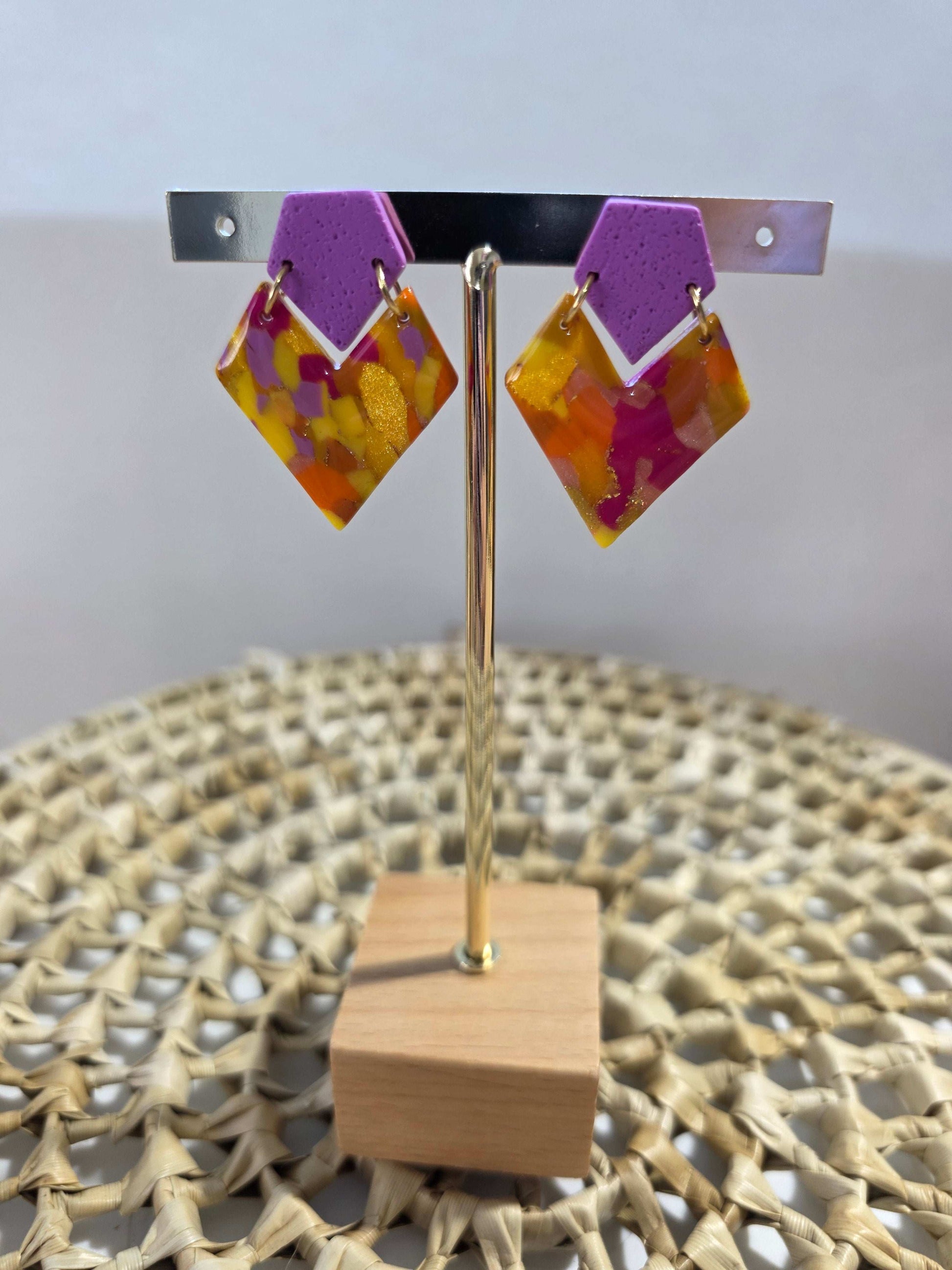 Boucles d'oreilles Victoria, teinte "Sunset" en argile polymère, collection Sol, été 25