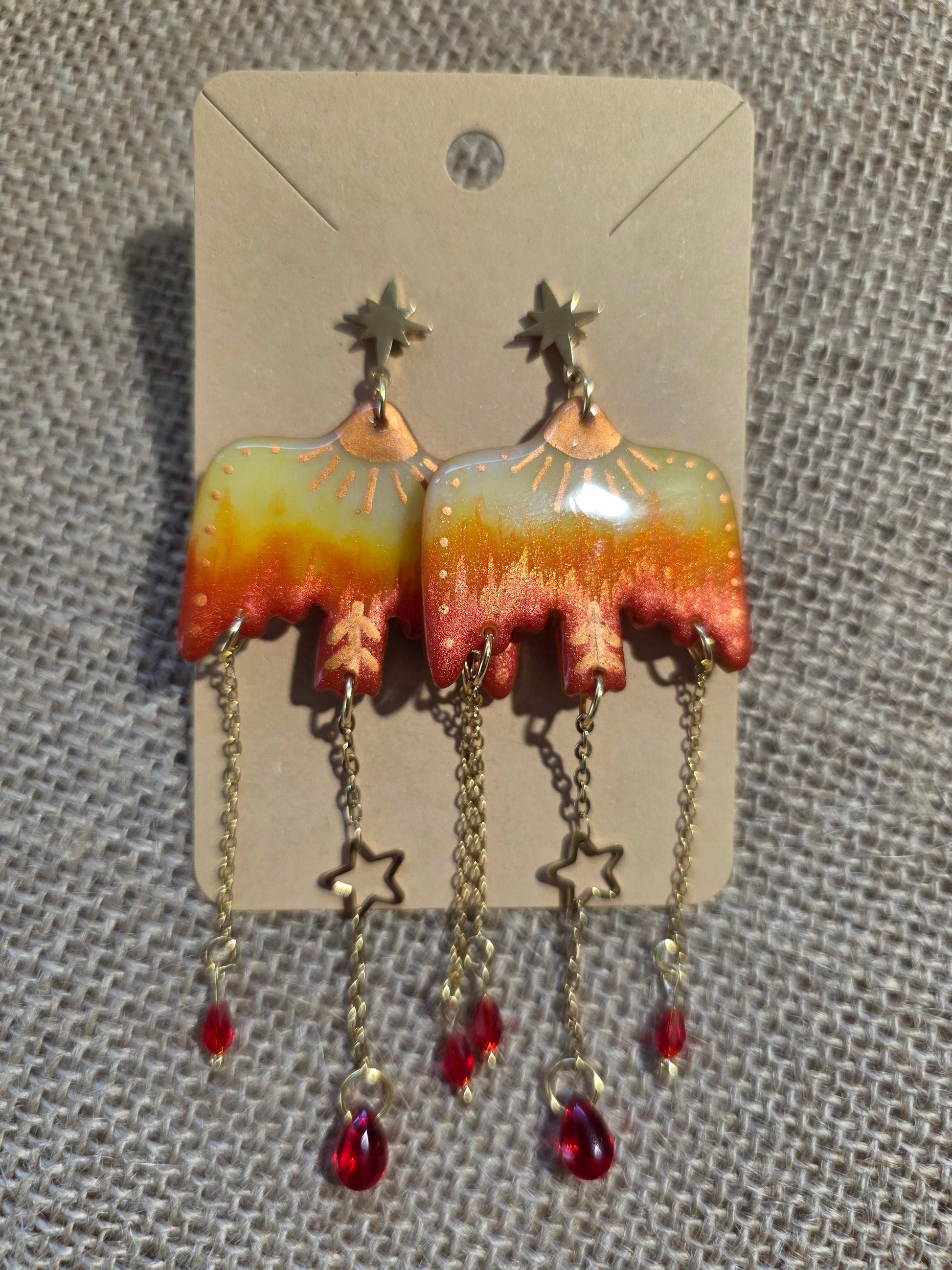 eblouissante Boucles d'oreilles puces en argile polymère “Oiseaux de Feu” - collection Sol - été 2025