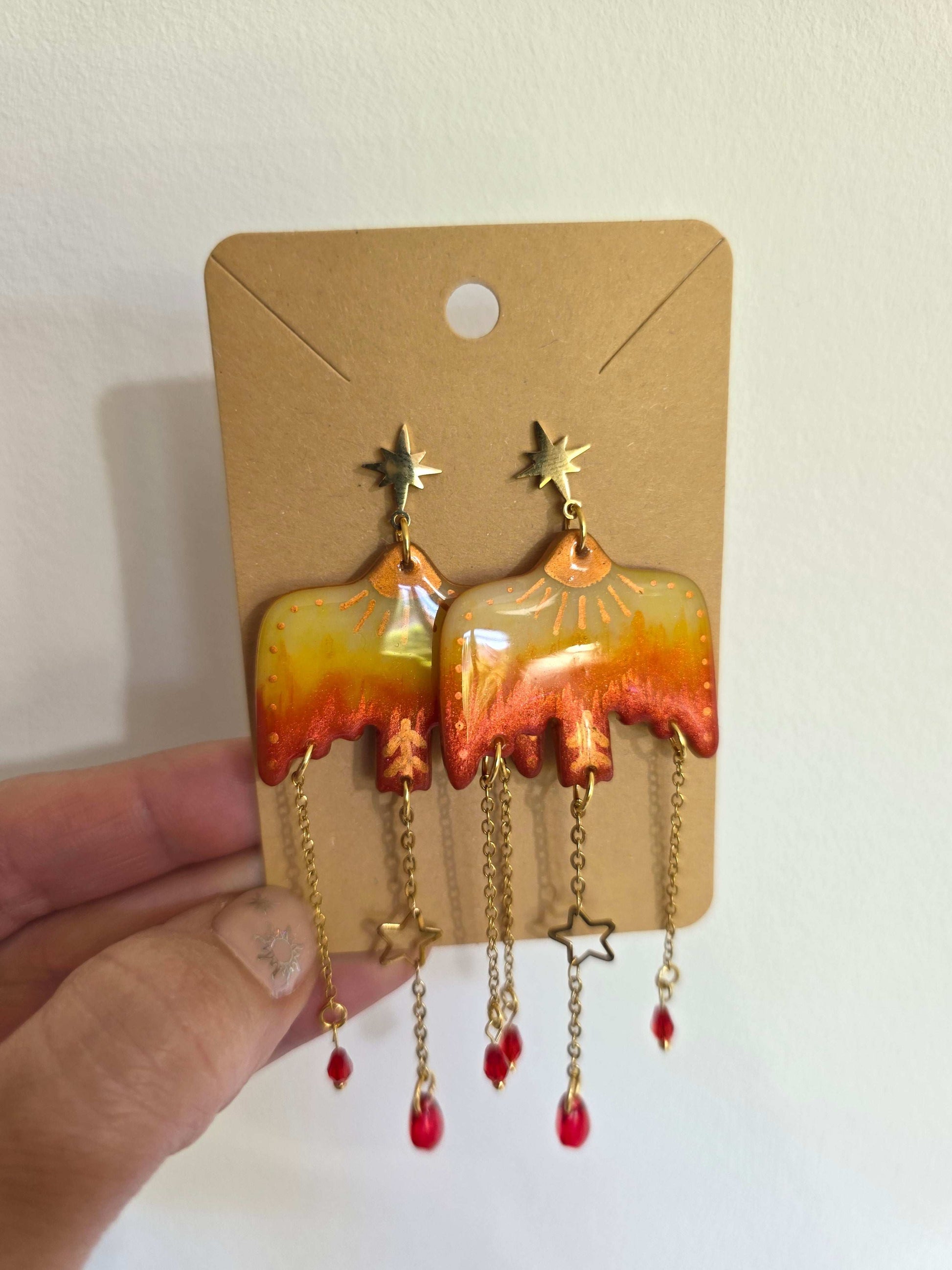 Boucles d'oreilles puces en argile polymère “Oiseaux de Feu” - collection Sol - été 2025