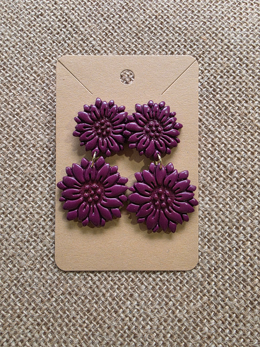 Boucles d'oreilles en argile polymère collection ESPRIT D'AUTOMNE modèle Duo de fleurs - collection automne