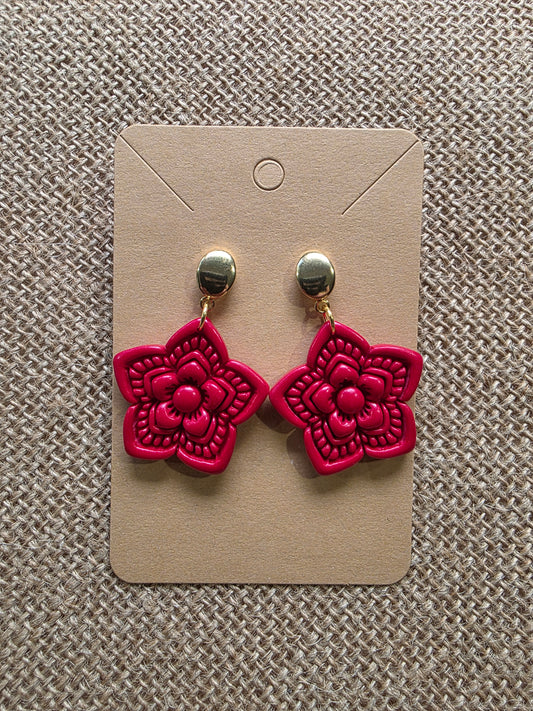 Boucles d'oreilles en argile polymère collection ESPRIT D'AUTOMNE modèle Rouge dentelé - collection automne