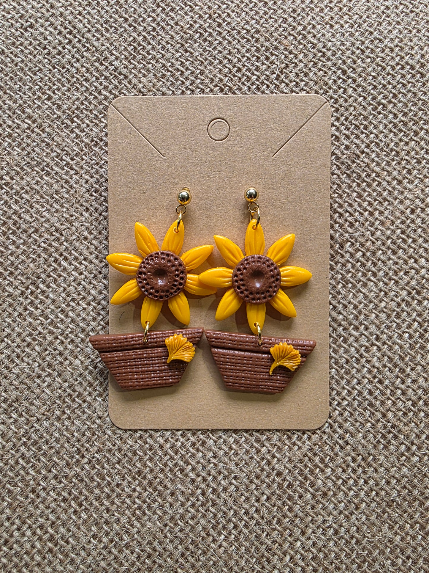 Boucles d'oreilles en argile polymère collection ESPRIT D'AUTOMNE modèle Soleil en pot - collection automne