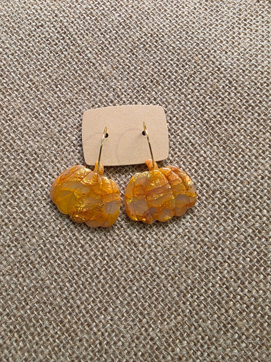 Boucles d'oreilles en argile polymère collection ESPRIT D'AUTOMNE modèle Citrouille Lumineuse - collection automne