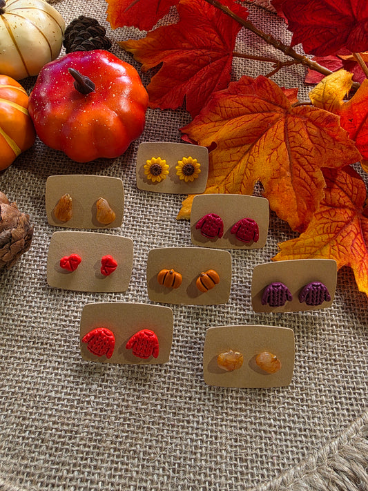 Boucles d'oreilles en argile polymère collection ESPRIT D'AUTOMNE modèle Trio cosy - collection automne