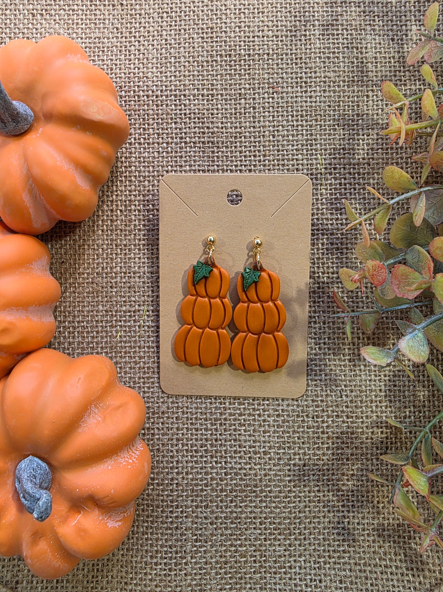 Boucles d'oreilles en argile polymère collection ESPRIT D'AUTOMNE modèle Citrouilles en cascade - collection automne