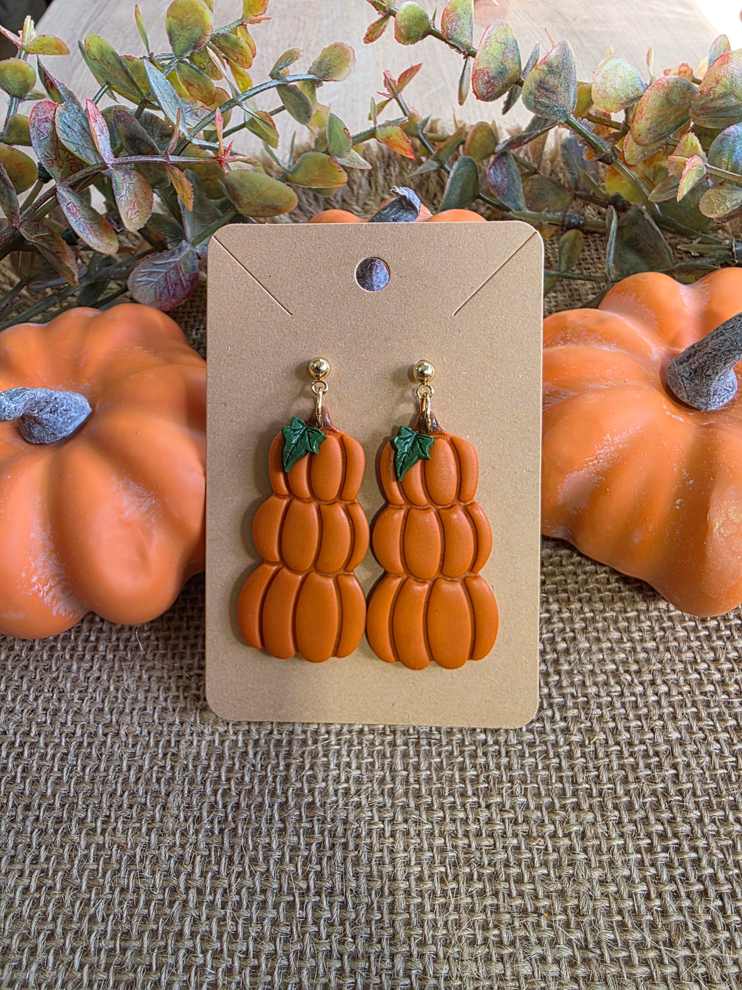 Boucles d'oreilles en argile polymère collection ESPRIT D'AUTOMNE modèle Citrouilles en cascade - collection automne