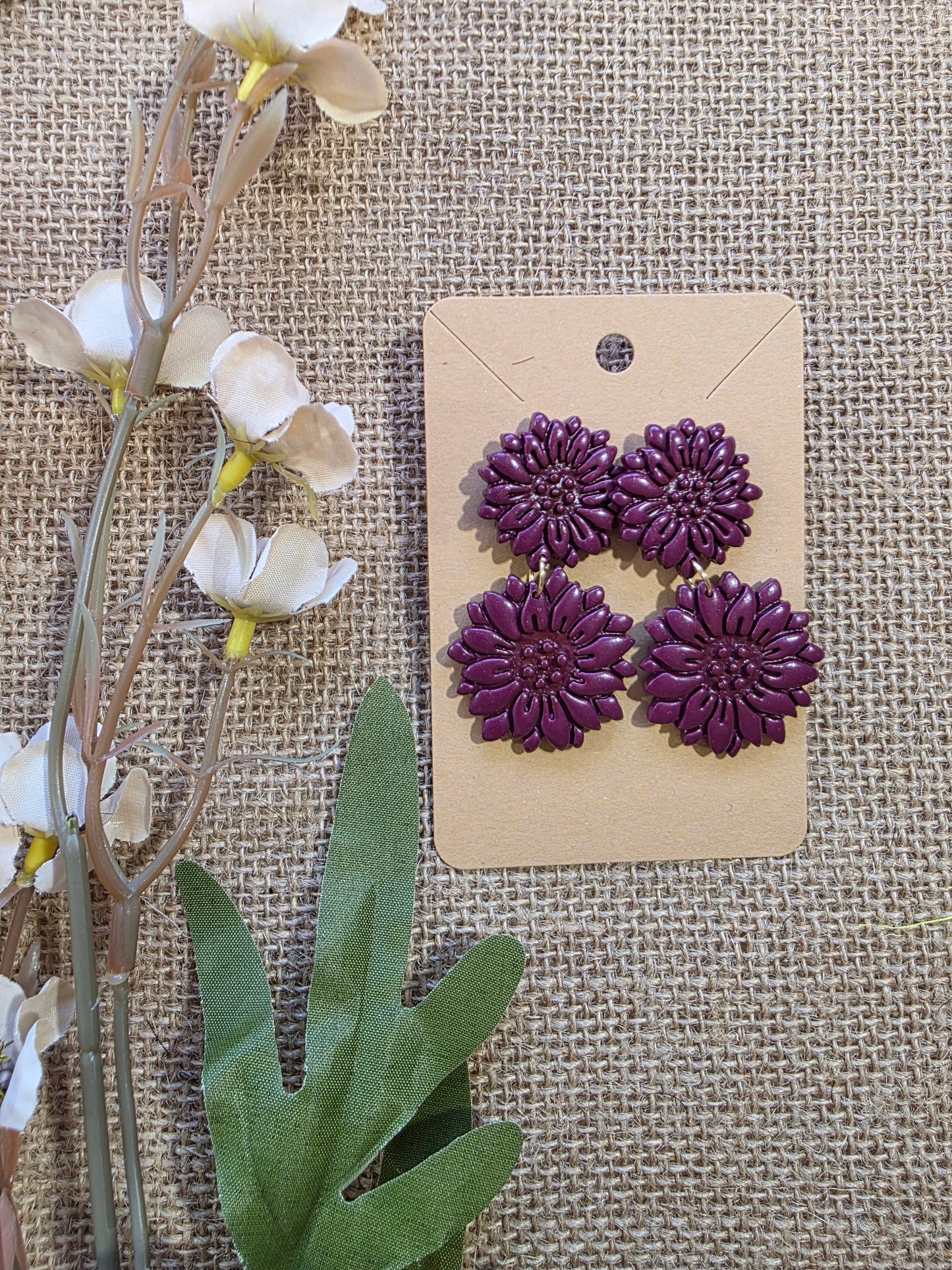 Boucles d'oreilles en argile polymère collection ESPRIT D'AUTOMNE modèle Duo de fleurs - collection automne