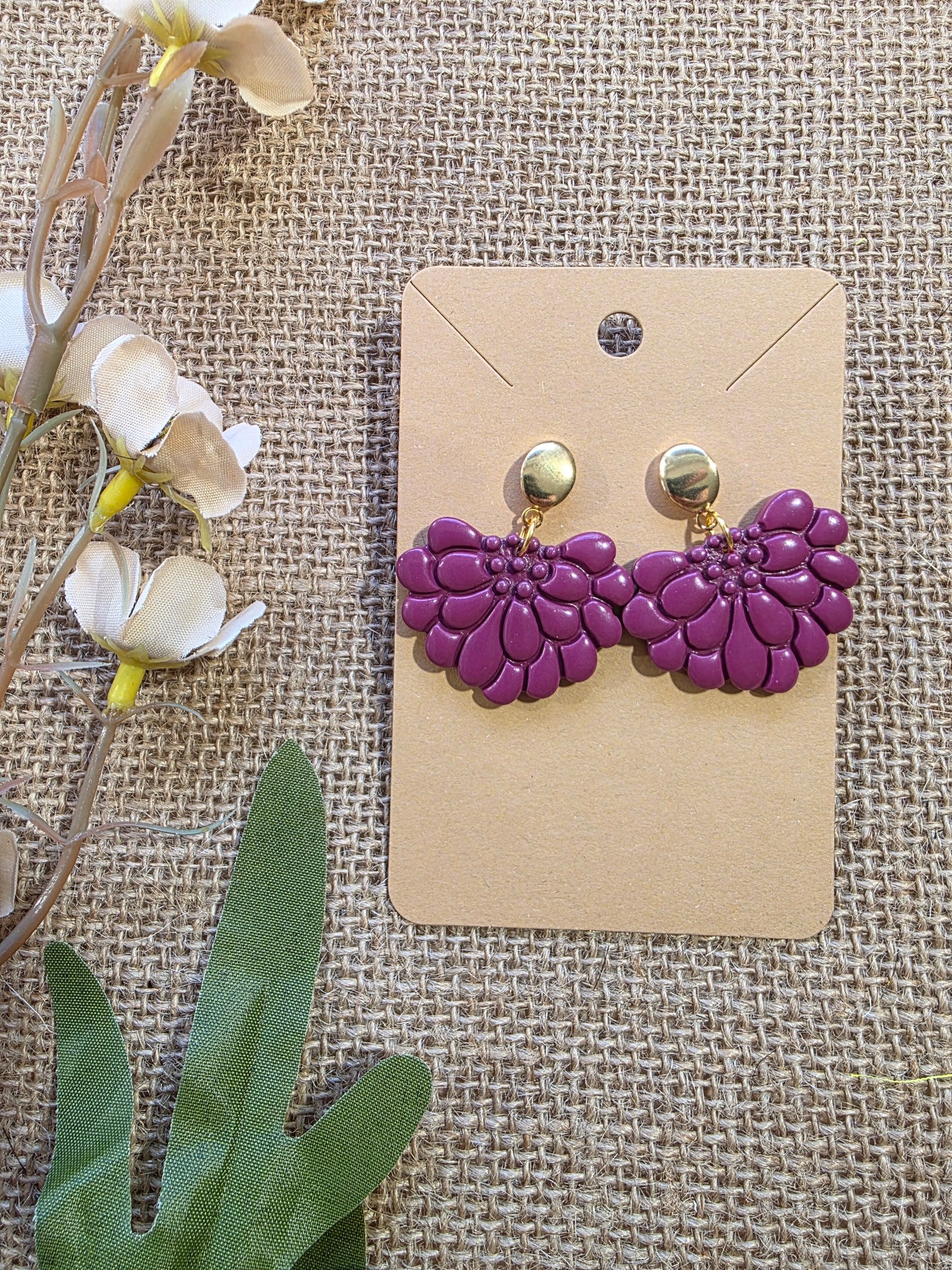 Boucles d'oreilles en argile polymère collection ESPRIT D'AUTOMNE modèle Violette du Verger - collection automne