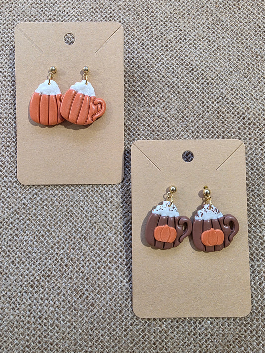 Boucles d'oreilles en argile polymère collection ESPRIT D'AUTOMNE modèle Mug d'automne - collection automne