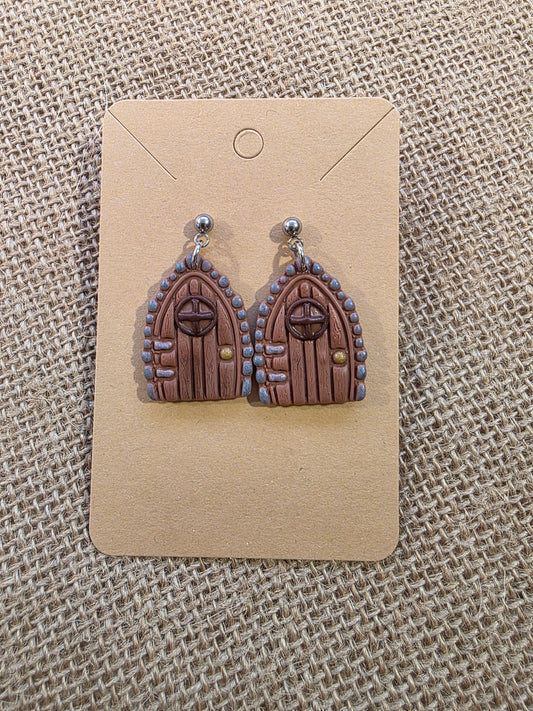Boucles d'oreilles en argile polymère collection MAGIE DES BOIS modèle Porte enchantée - collection automne