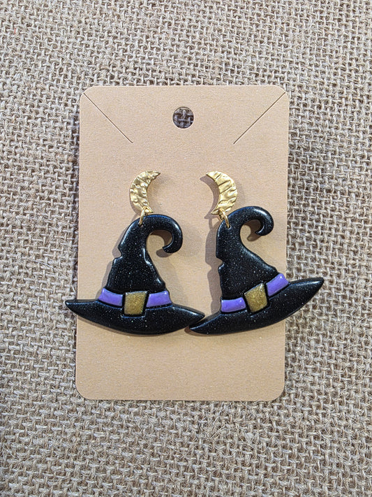 Boucles d'oreilles en argile polymère collection "BE SPOOKY" modèle "Chapeau de Sorcière" - collection automne