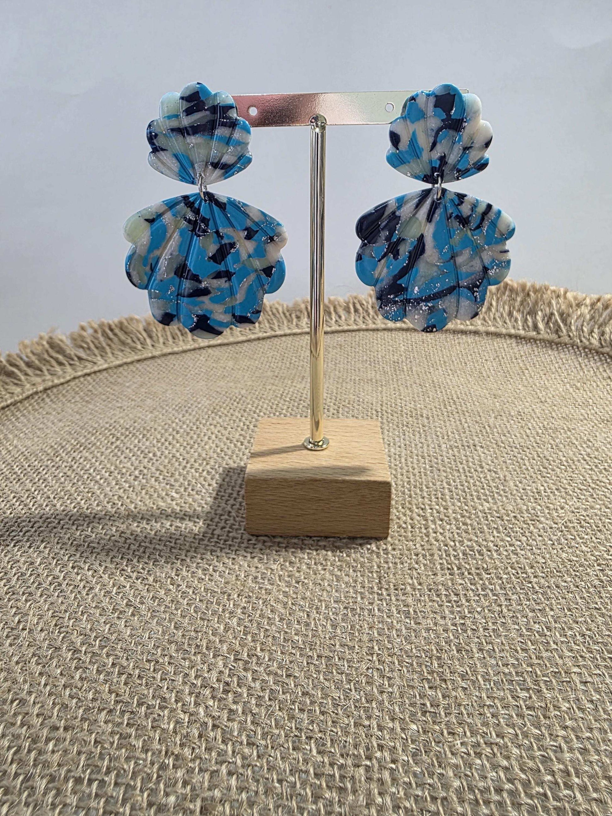 Boucles d'oreilles "Camouflage Marin" en argile polymère - Collection "Sous l'Océan" été 2025