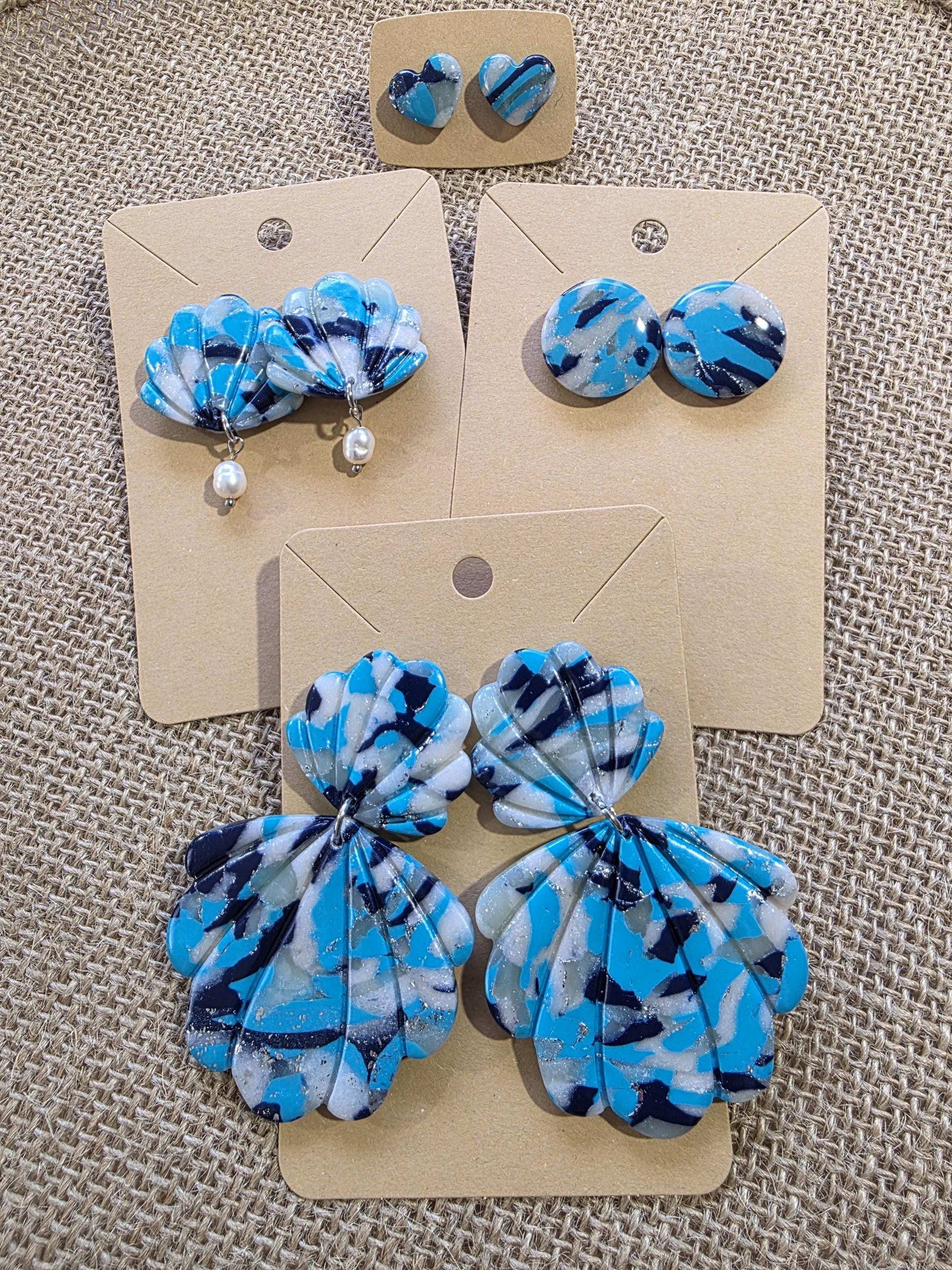 Boucles d'oreilles "Camouflage Marin" en argile polymère - Collection "Sous l'Océan" été 2025