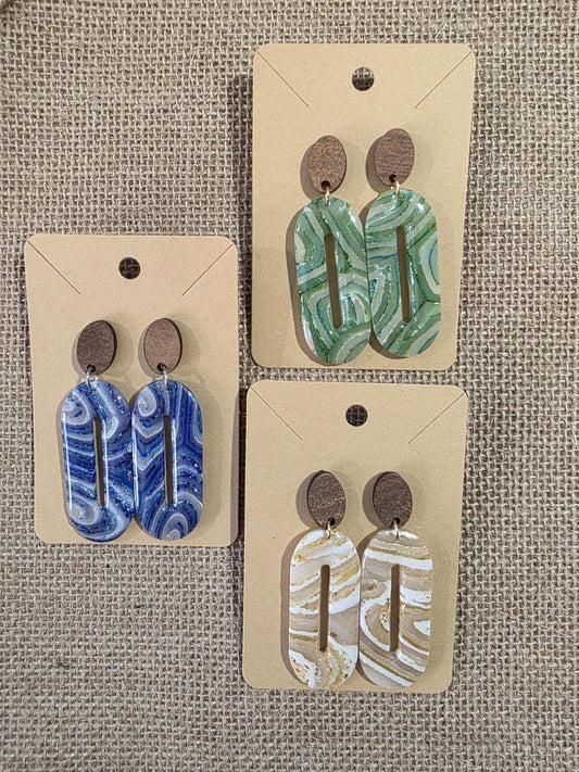 Boucles d'oreilles en argile polymère "Pierres d'Eau" modèle Olivia - collection été 2025