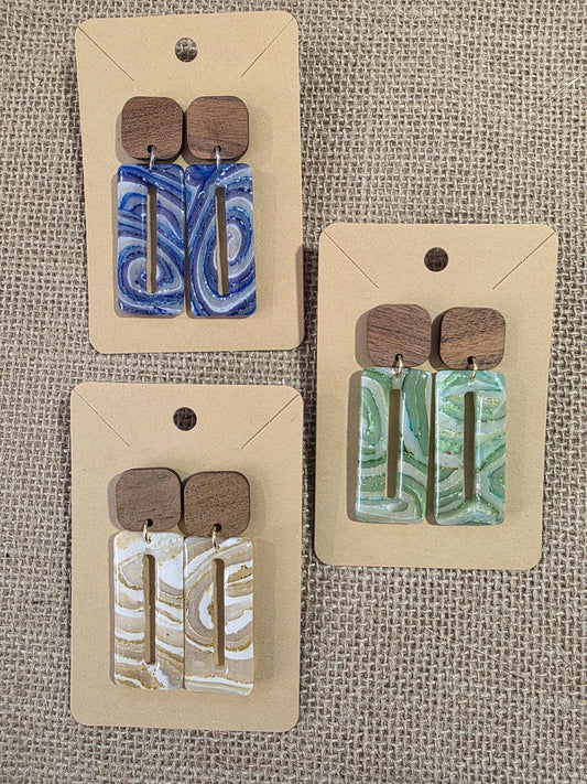 Boucles d'oreilles en argile polymère "Pierres d'Eau" modèle Catherina - collection été 2025