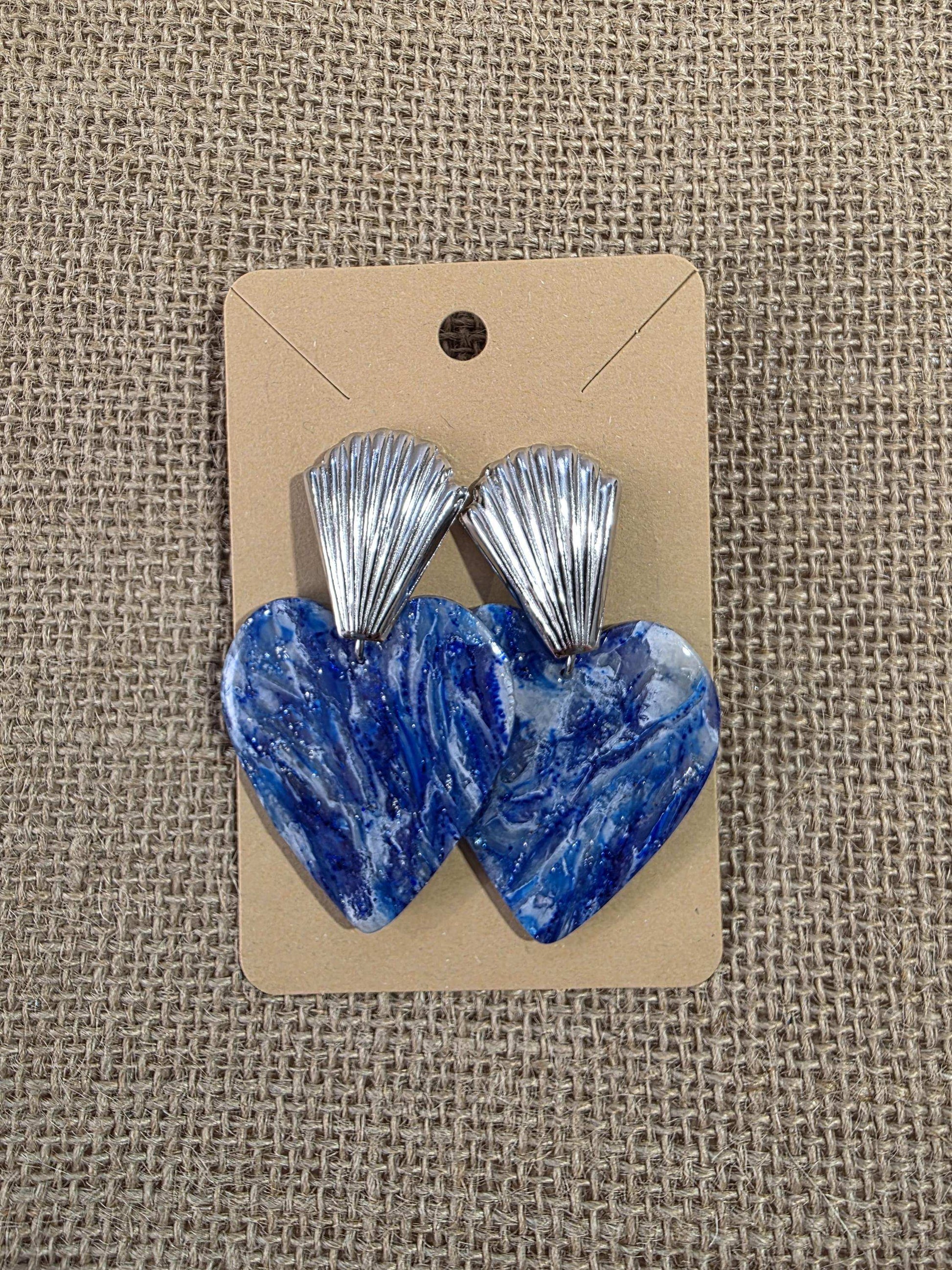 Boucles d'oreilles en argile polymère "Pierres d'Eau" modèle Grande Valentine - collection été 2025