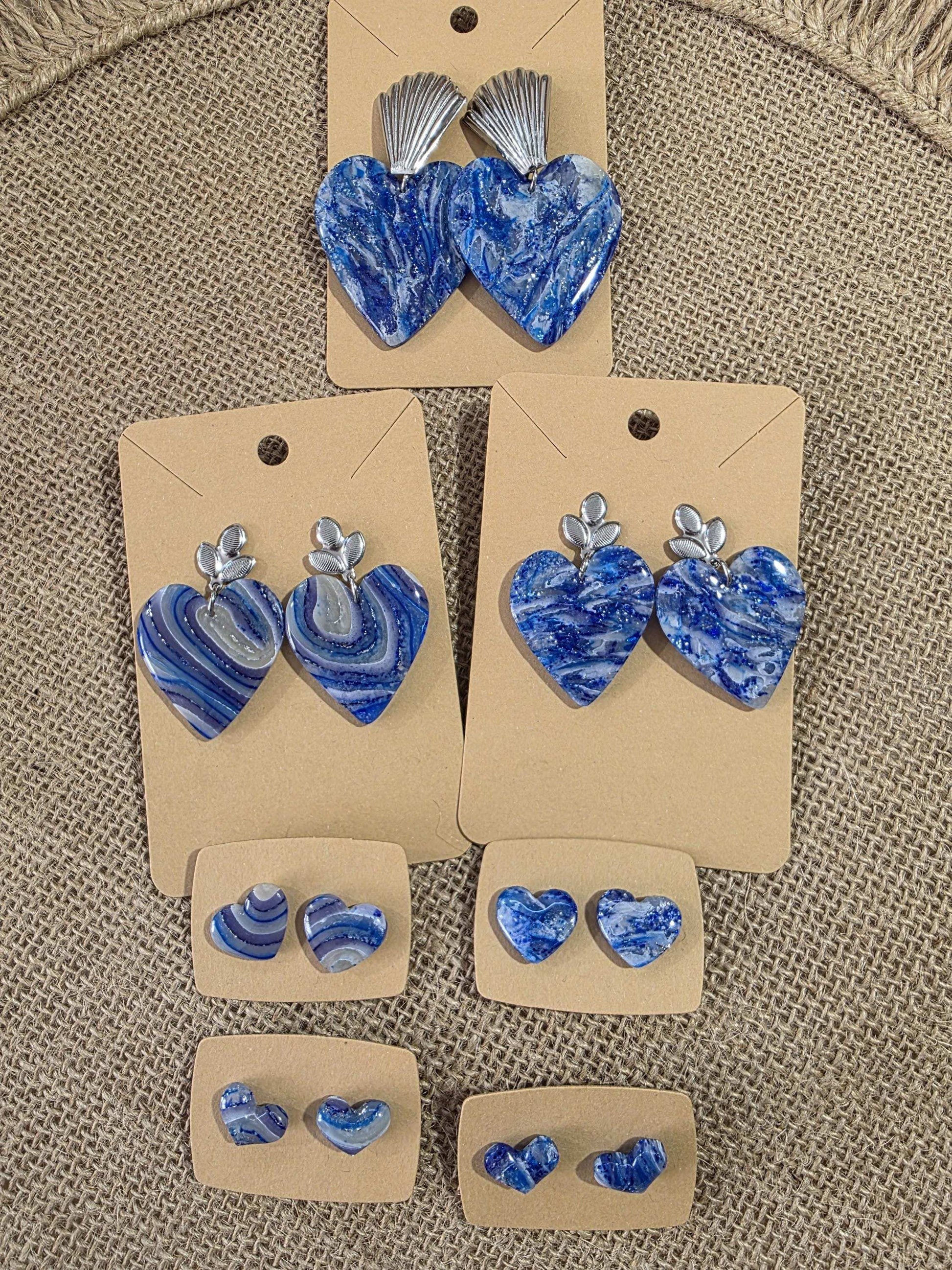 Boucles d'oreilles en argile polymère "Pierres d'Eau" modèle Grande Valentine - collection été 2025