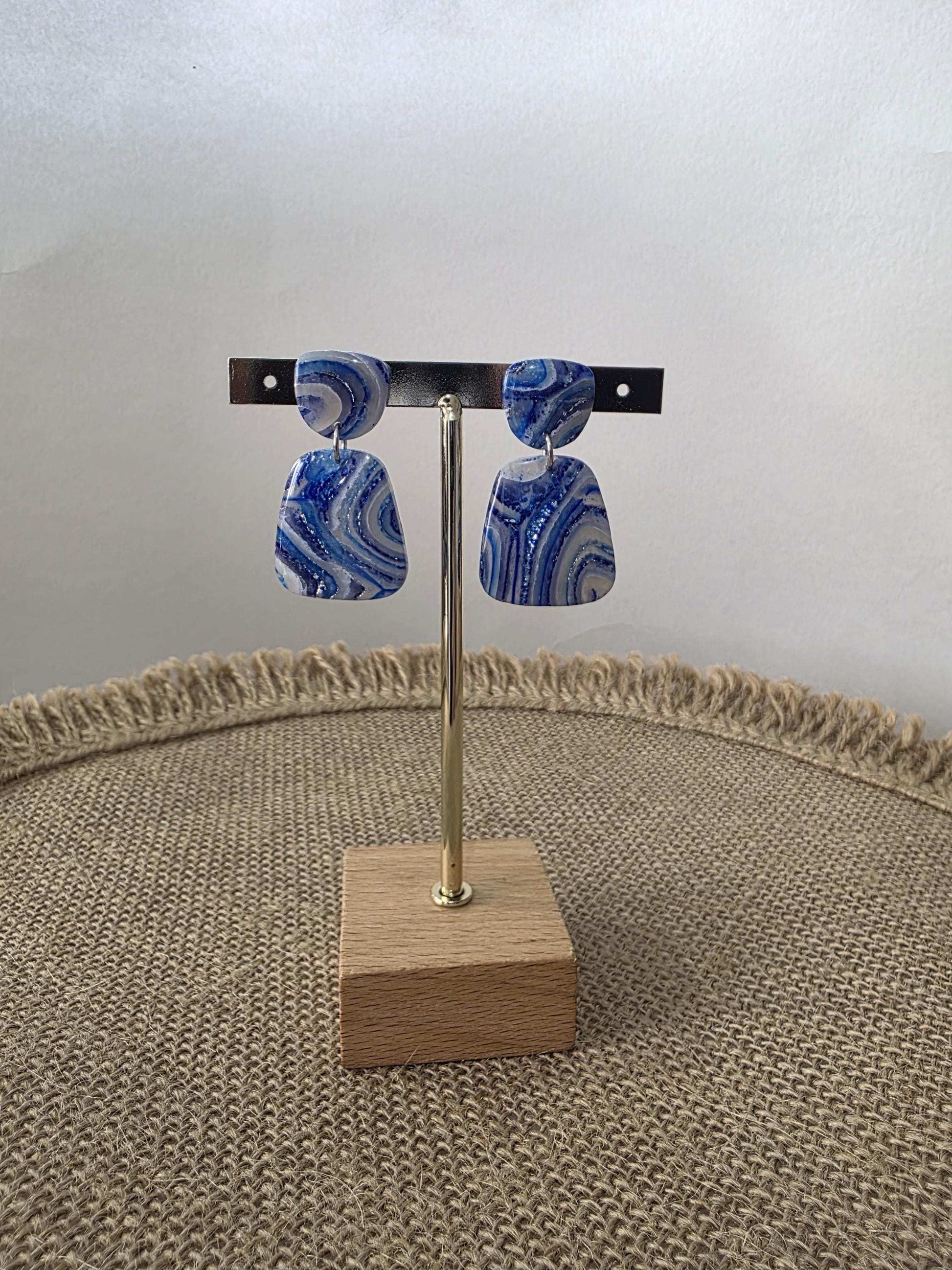 Boucles d'oreilles en argile polymère "Pierres d'Eau" modèle Henriette - collection été 2025