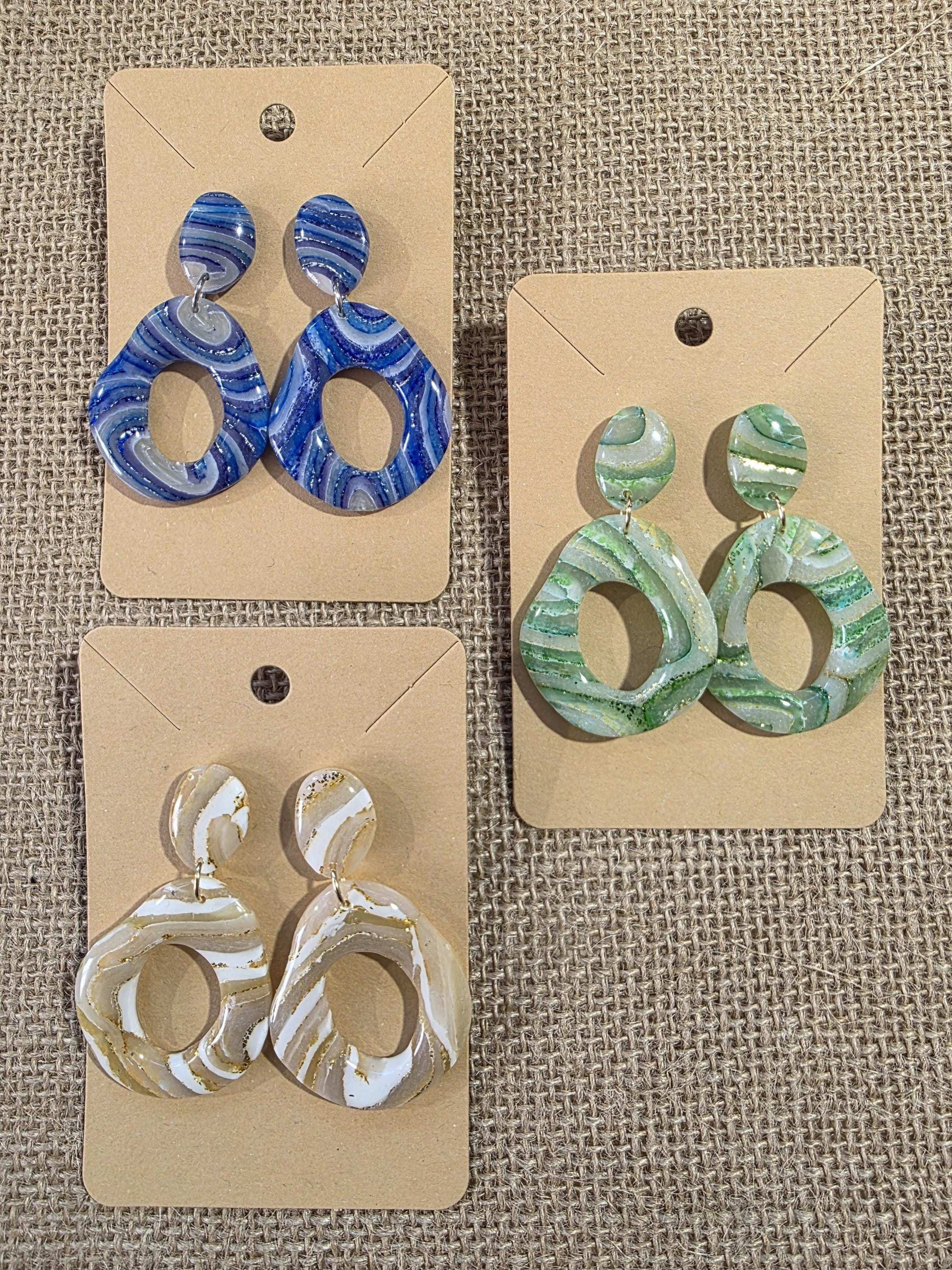 Trio boucles d'oreilles en argile polymère "Pierres d'Eau" modèle Ondine - collection été 2025