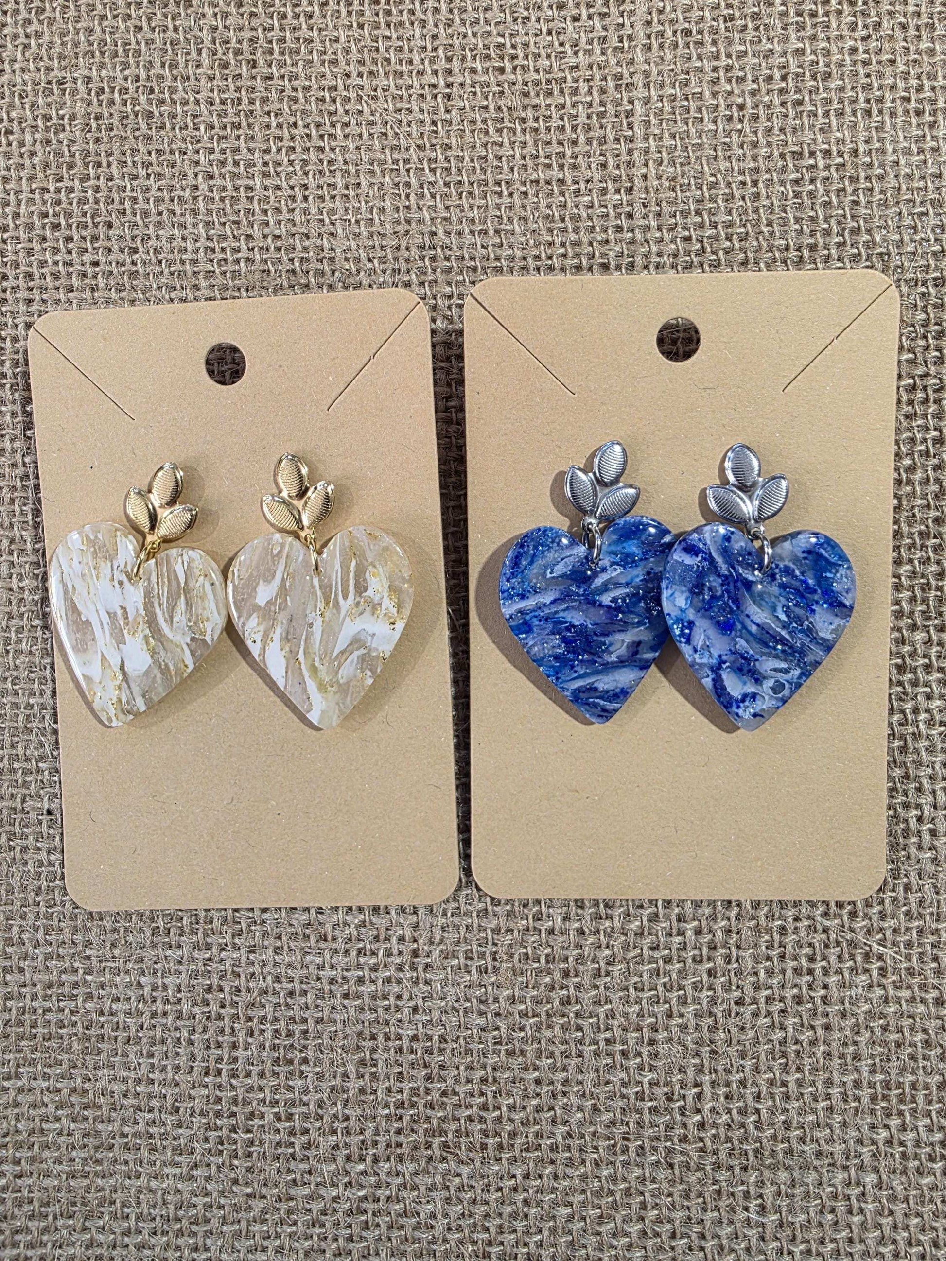 Deux paires de boucles d'oreilles en argile polymère "Pierres d'Eau" modèle Valentine, version 2 - collection été 2025