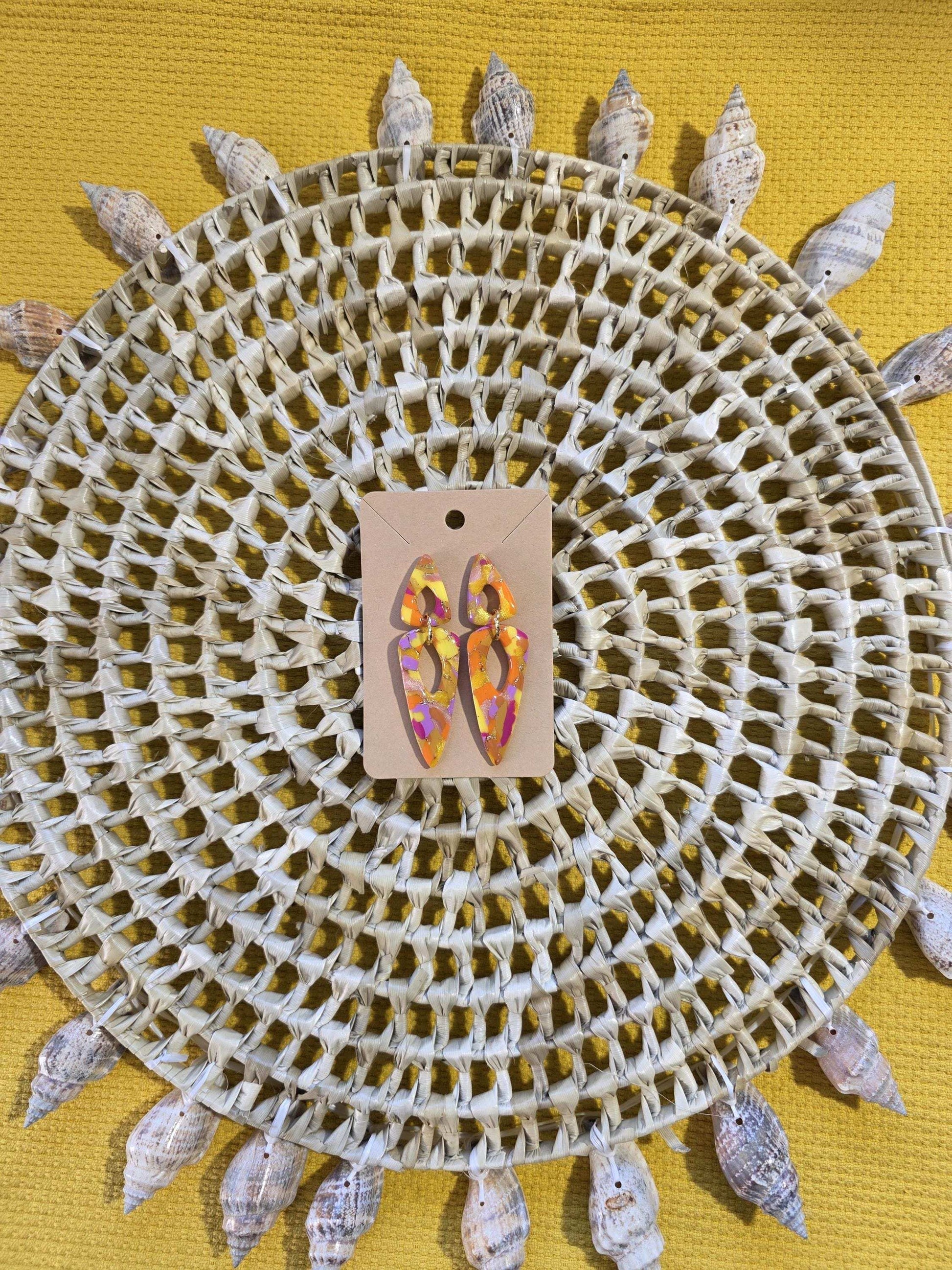 Boucles d'oreilles Irène, teinte "Sunset" en argile polymère, collection Sol, été 25