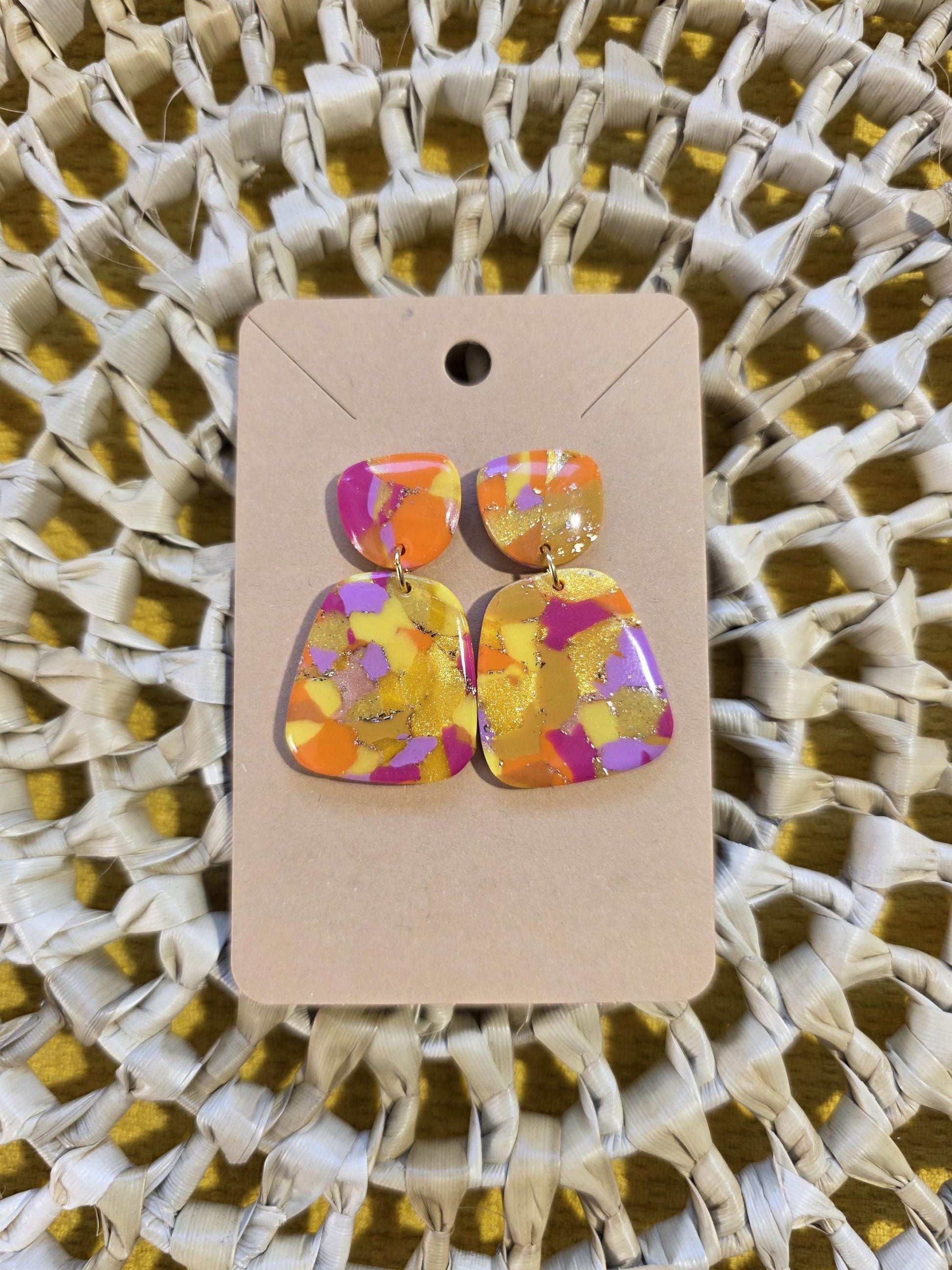 Boucles d'oreilles Henriette, teinte "Sunset" en argile polymère, collection Sol, été 25