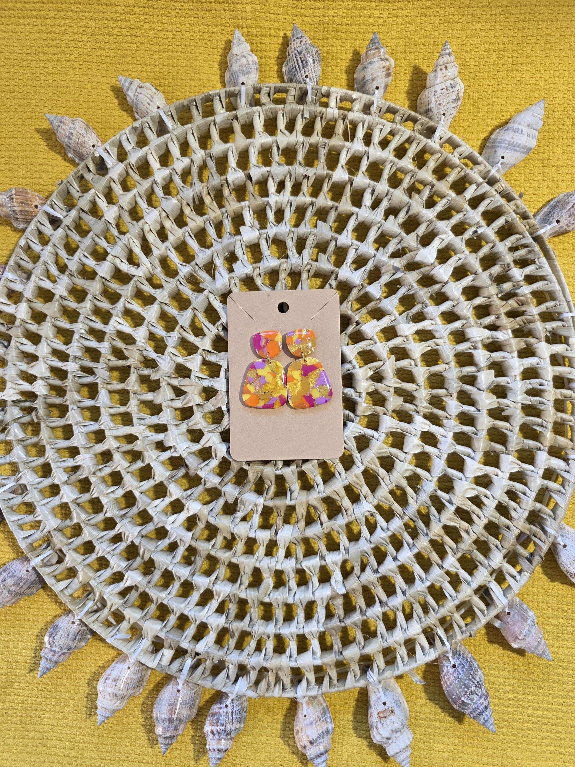 Boucles d'oreilles Henriette, teinte "Sunset" en argile polymère, collection Sol, été 25