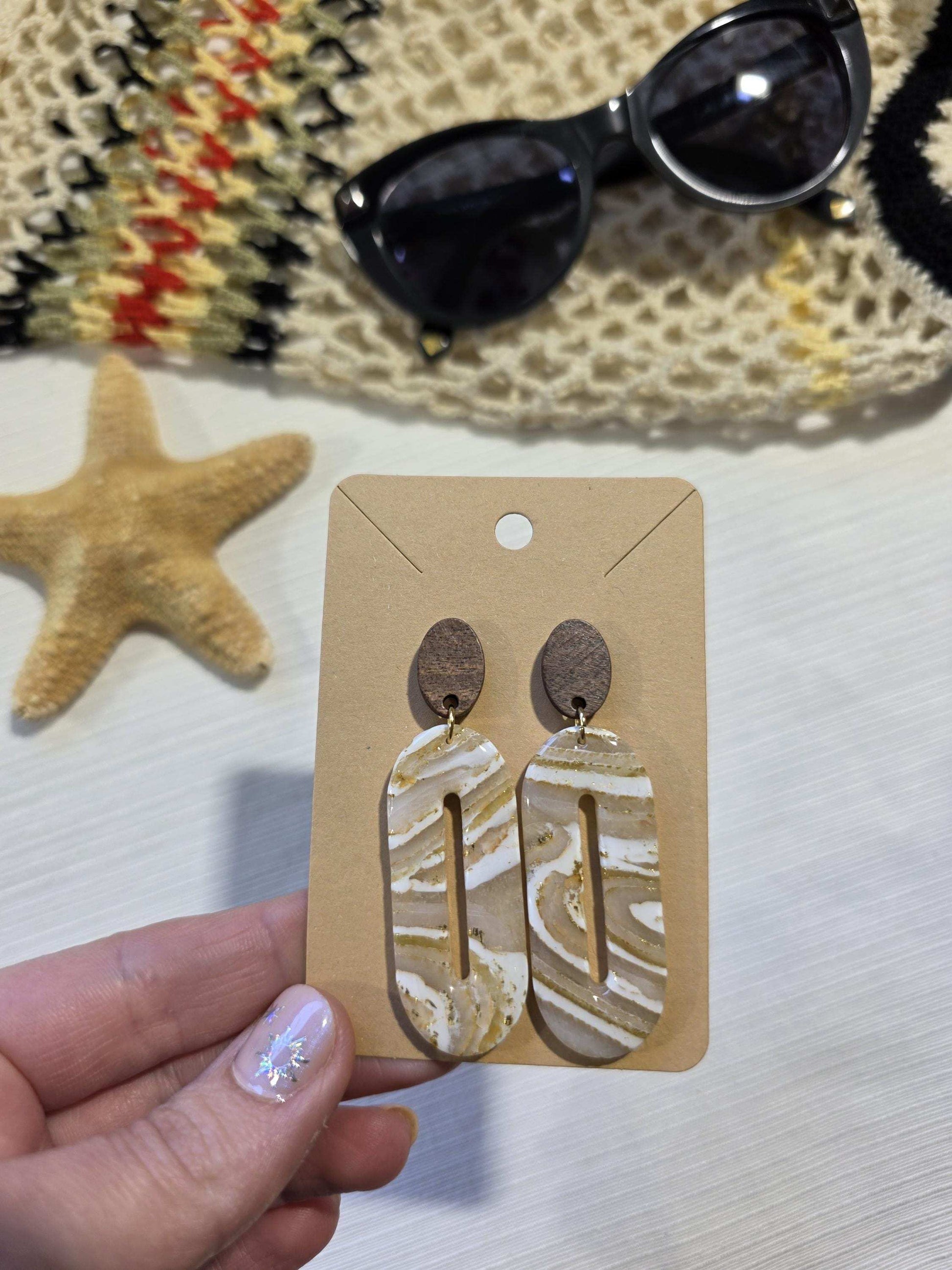 Boucles d'oreilles en argile polymère "Pierres d'Eau" modèle Olivia - collection été 2025