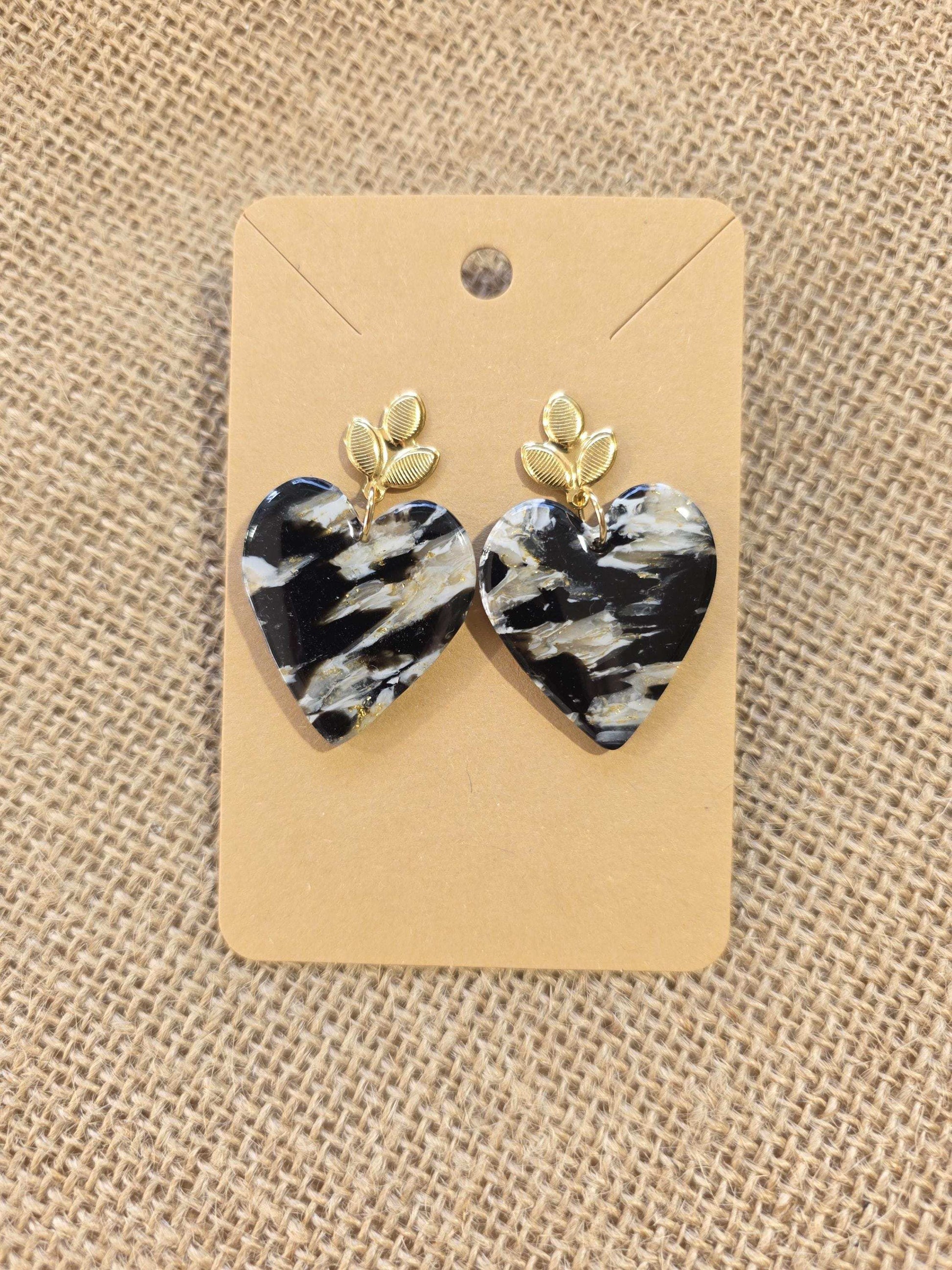 Boucles d'oreilles en argile polymère Valentine “Nuit dorée” - Collection "Un amour d'été" - été 2025