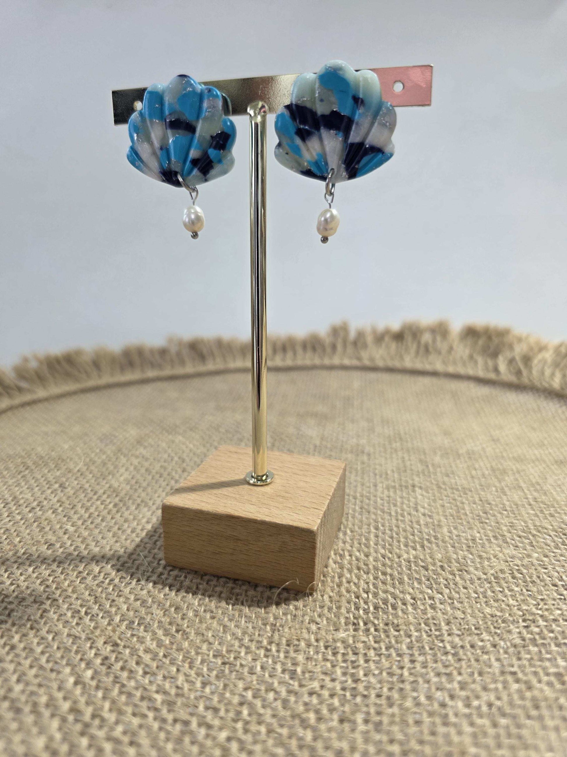 Boucles d'oreilles "Camouflage Marin" en argile polymère - Collection "Sous l'Océan" été 2025