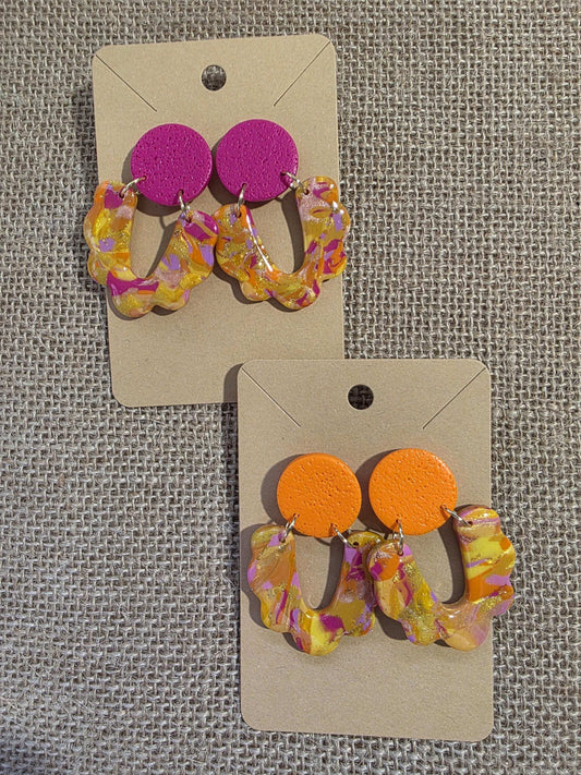 Boucles d'oreilles Glawdys, teinte "Sunset" en argile polymère, collection Sol, été 25