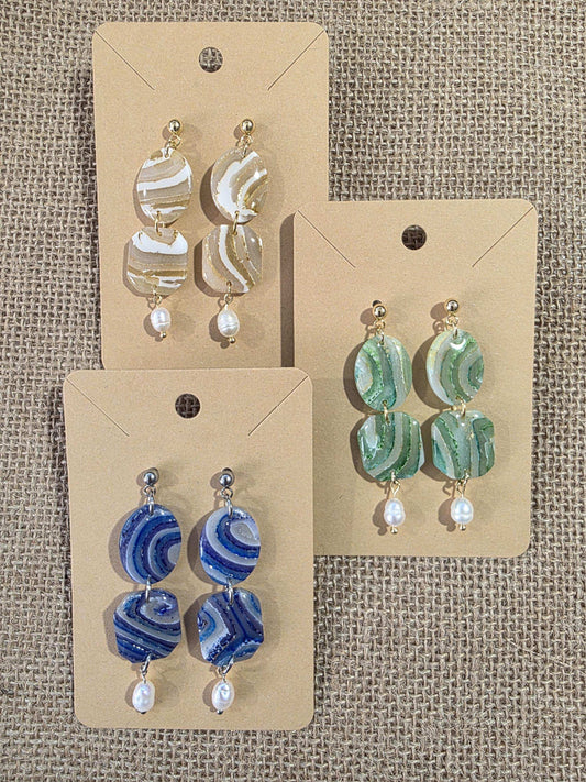 Boucles d'oreilles en argile polymère "Pierres d'Eau" modèle Olga - collection été 2025