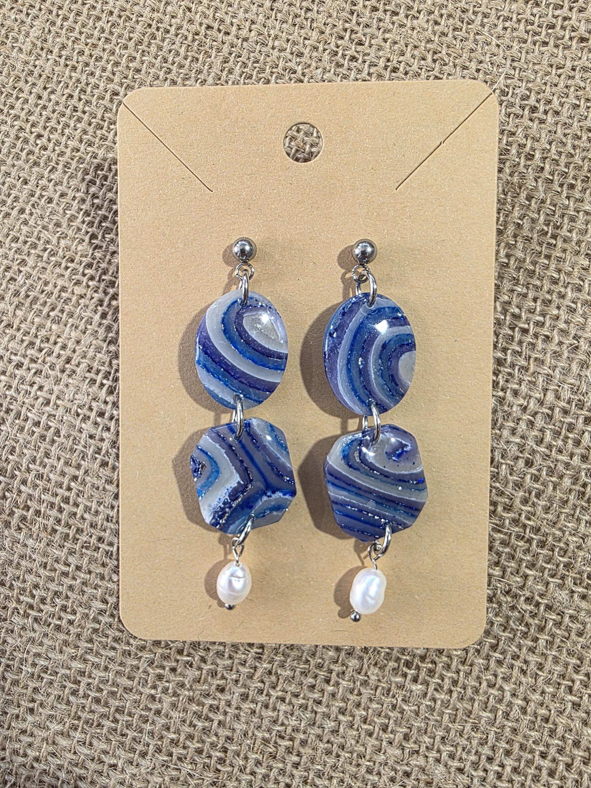 Boucles d'oreilles en argile polymère "Pierres d'Eau" modèle Olga - collection été 2025