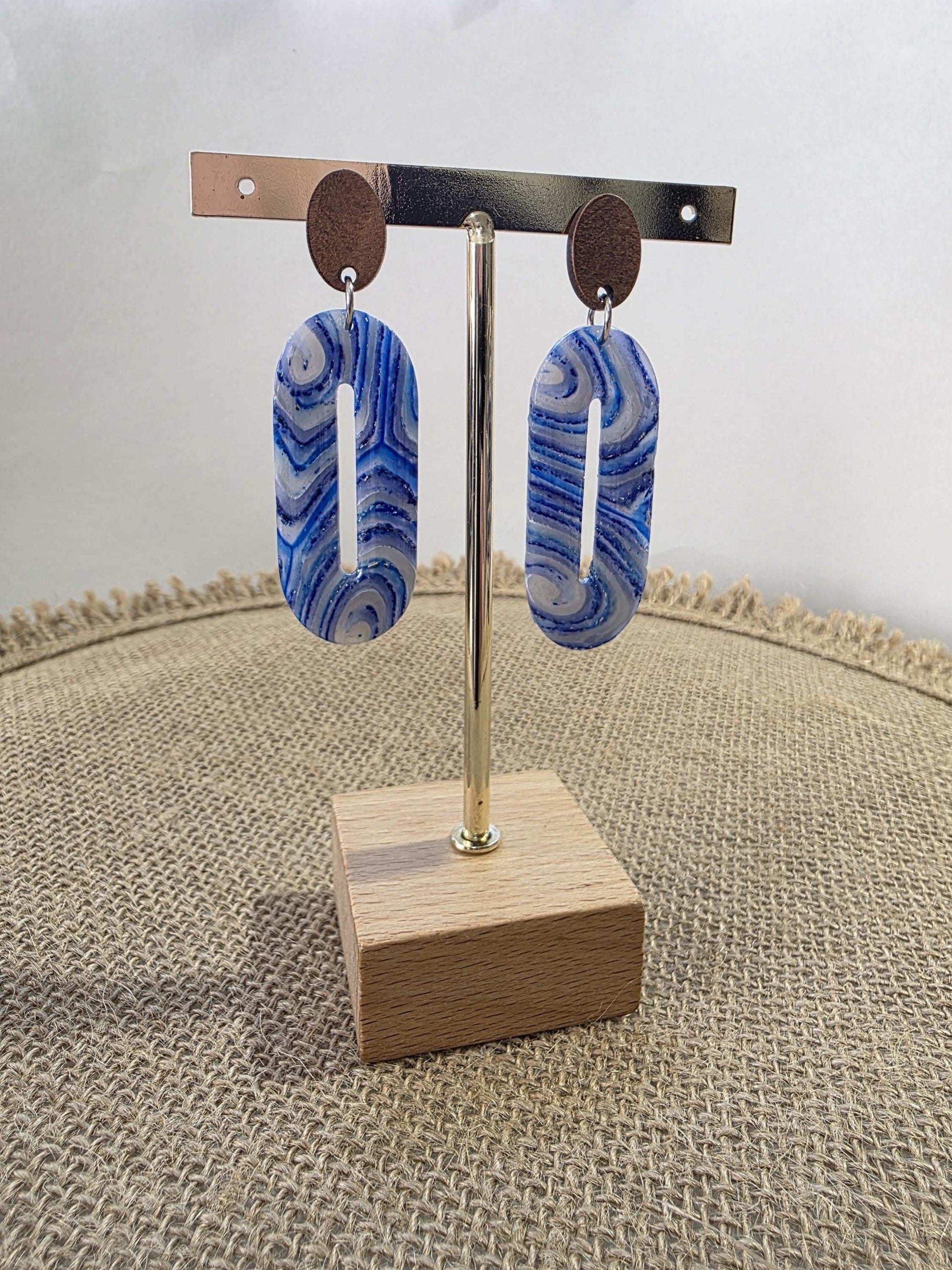 Boucles d'oreilles en argile polymère "Pierres d'Eau" modèle Olivia - collection été 2025