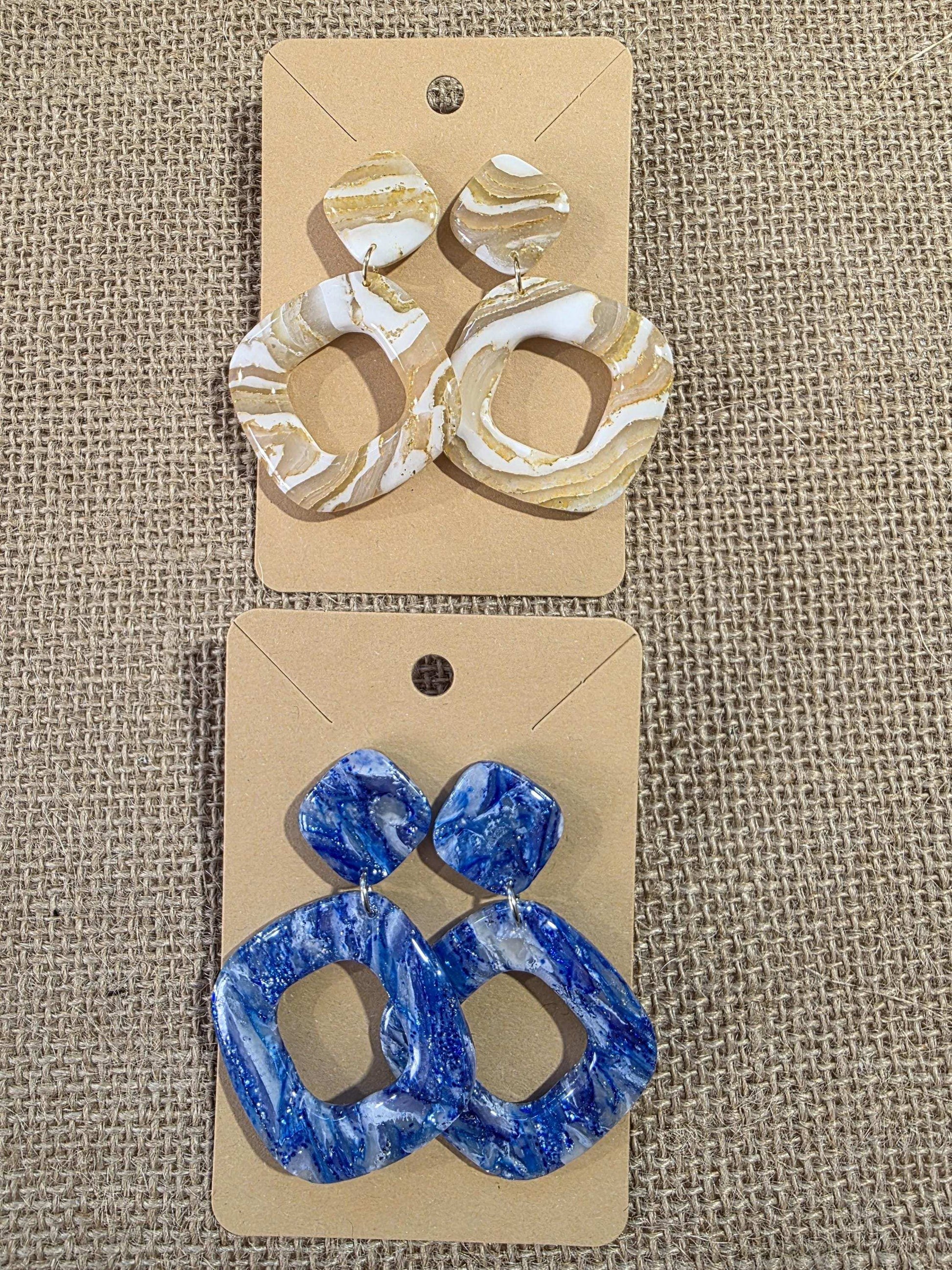 Duo boucles d'oreilles en argile polymère "Pierres d'Eau" modèle Sophia - collection été 2025