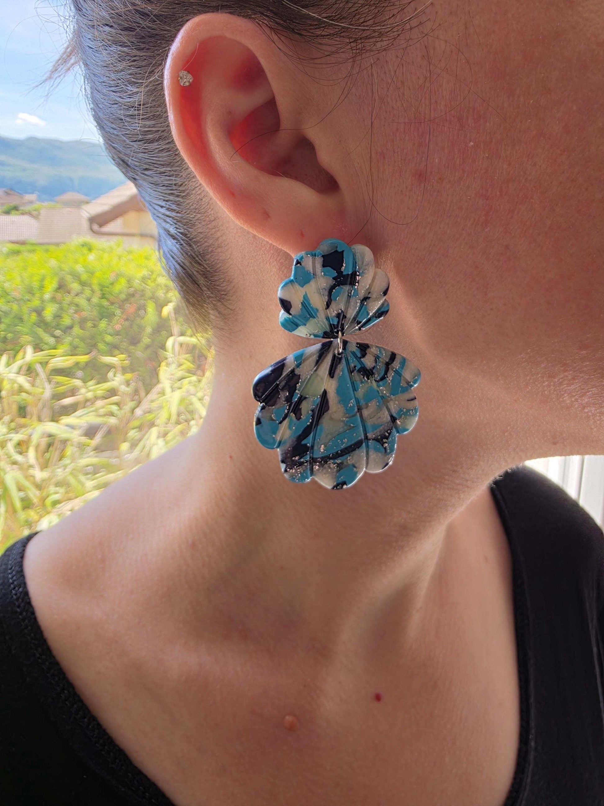 Boucles d'oreilles "Camouflage Marin" en argile polymère - Collection "Sous l'Océan" été 2025