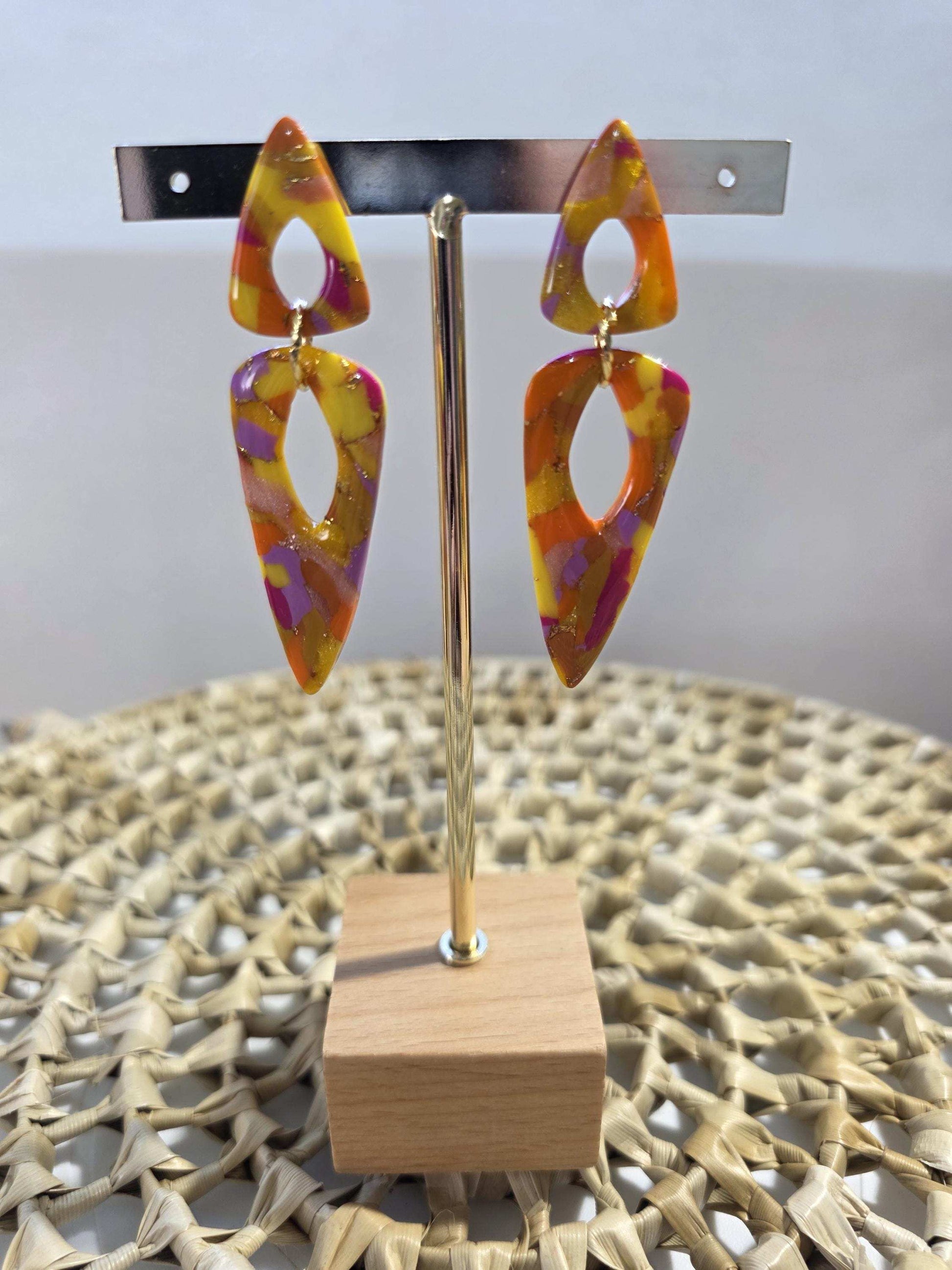 Boucles d'oreilles Irène, teinte "Sunset" en argile polymère, collection Sol, été 25