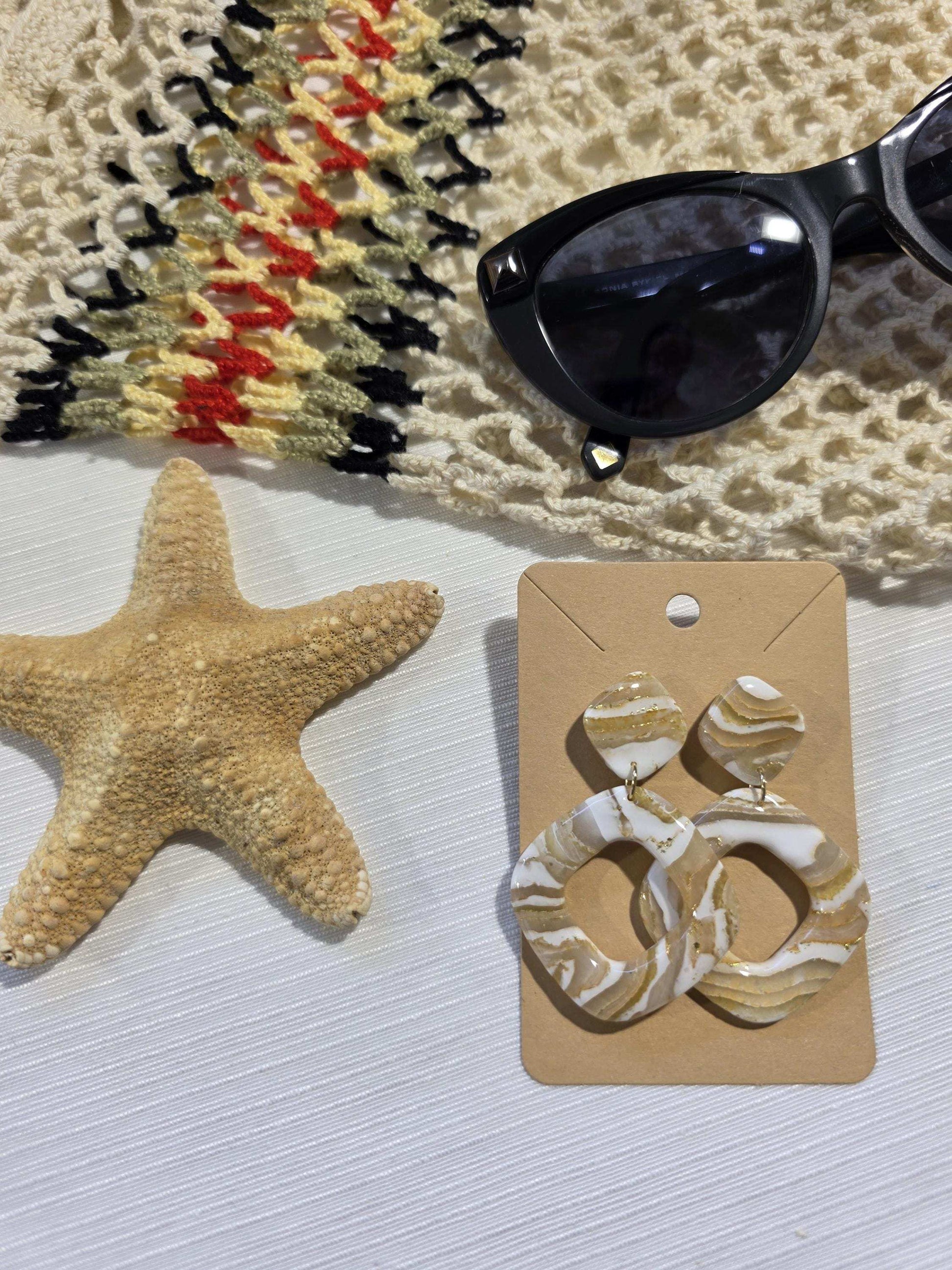 Très belles boucles d'oreilles en argile polymère "Pierres d'Eau" modèle Sophia - collection été 2025