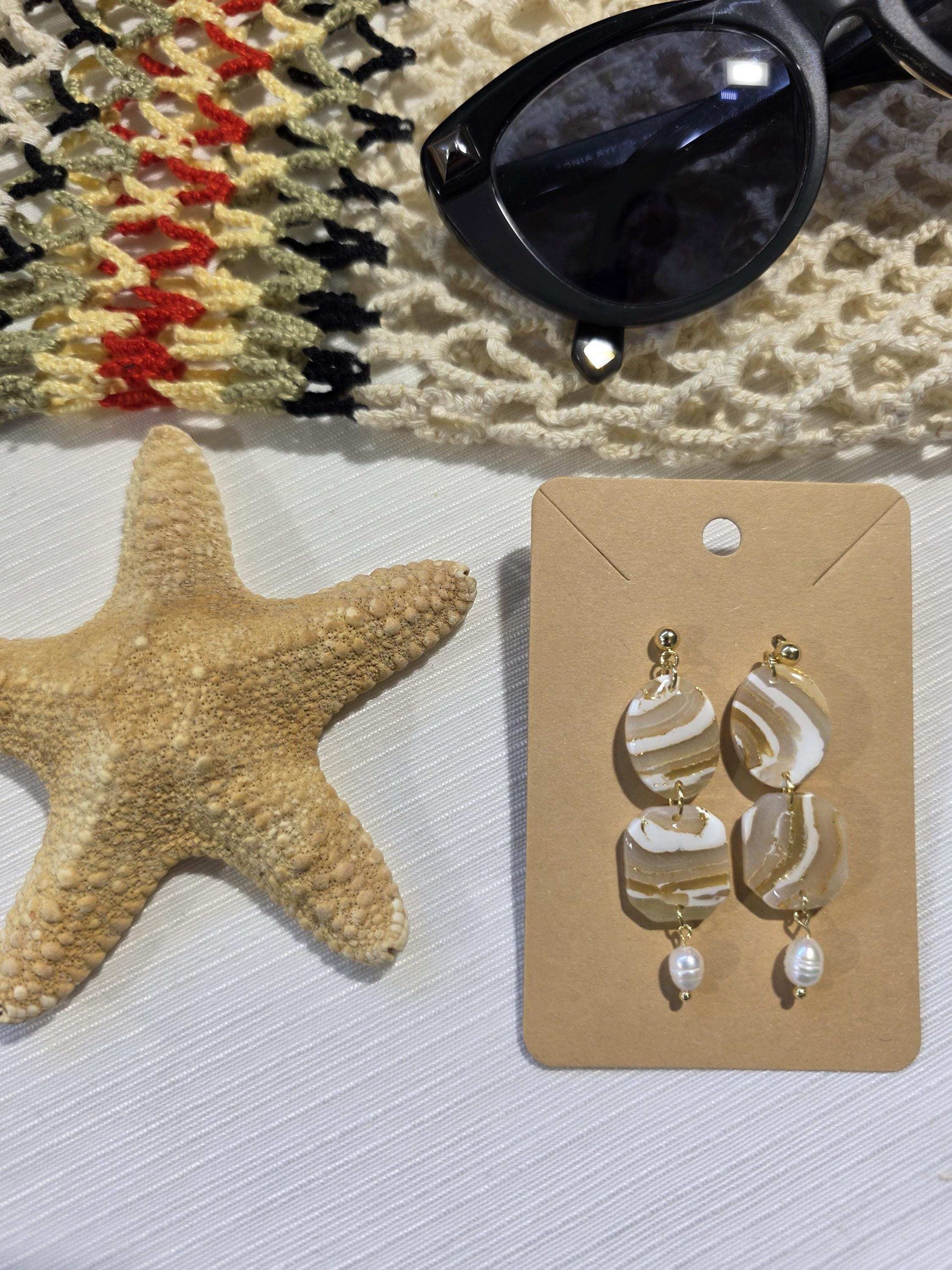 Boucles d'oreilles en argile polymère "Pierres d'Eau" modèle Olga - collection été 2025