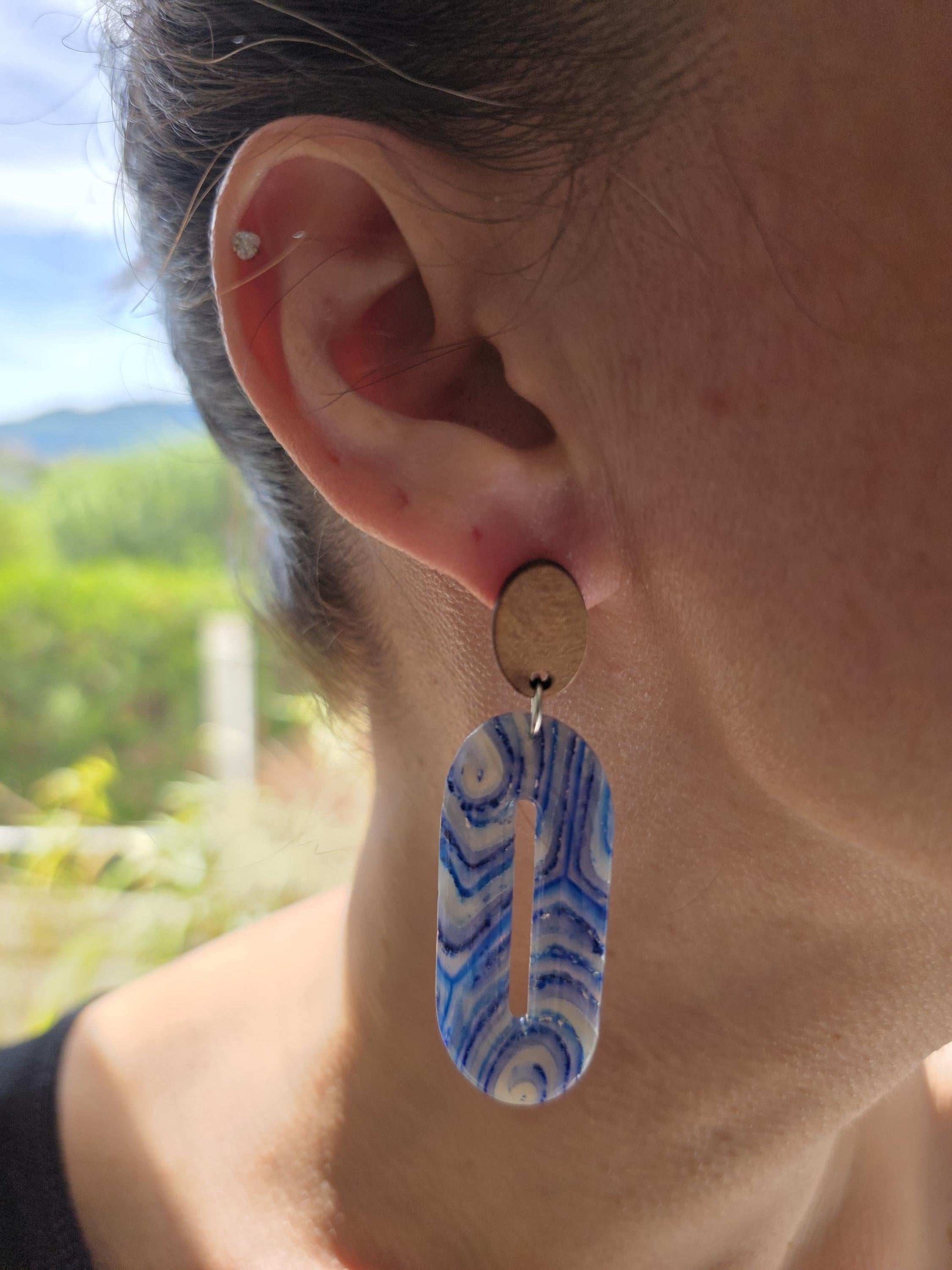 Boucles d'oreilles en argile polymère "Pierres d'Eau" modèle Olivia - collection été 2025