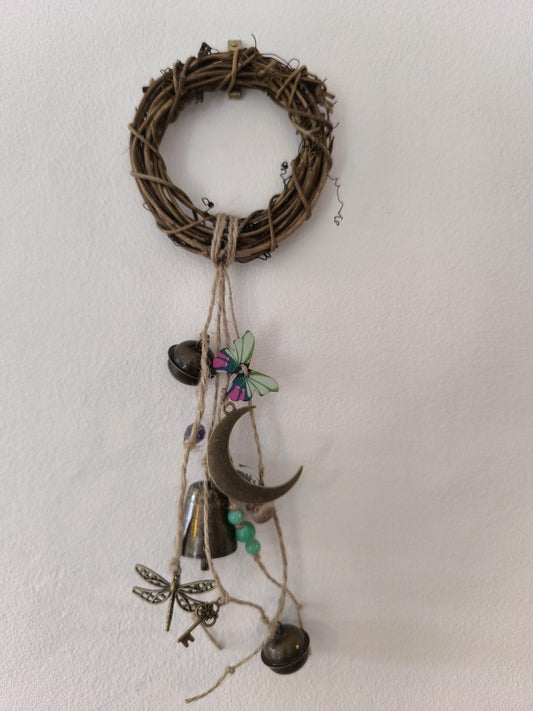 Cloche de sorcière décorative couleurs vert et fuchsia diamètre 8 cm