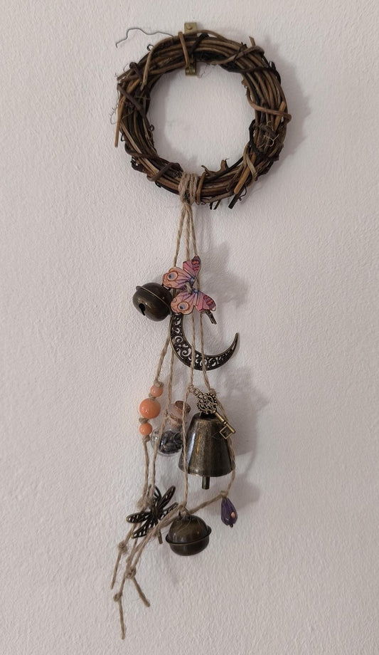 Cloche de sorcière décorative couleurs violette et pêche diamètre 8 cm